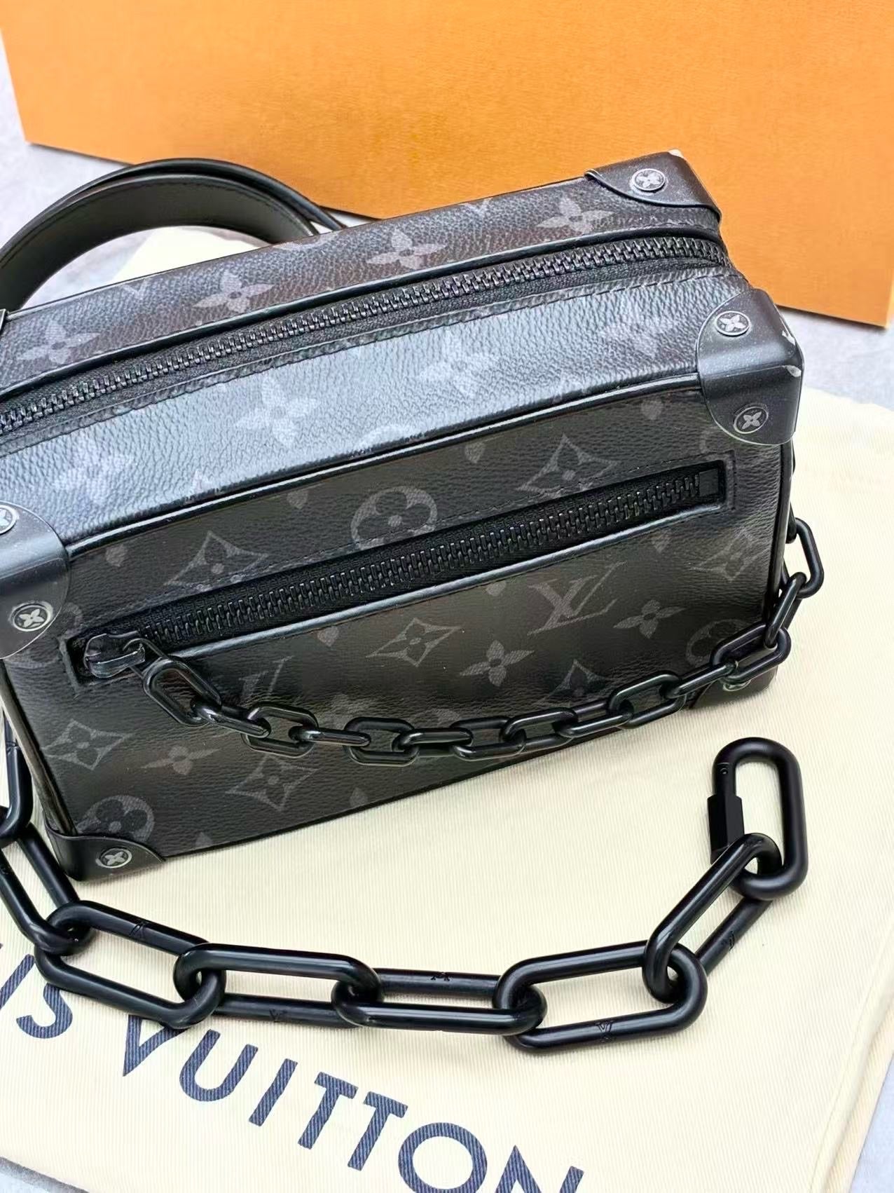 LOUIS VUITTON Soft Trunk – Monogram Eclipse Coated Canvas, Black Cowhide, Matte Black Hardware, 18.5 x 13 x 8 cm, Brand New
