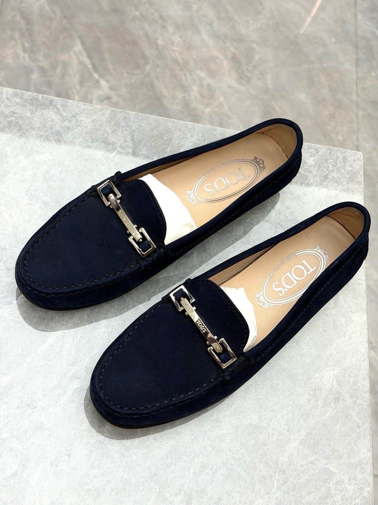 TOD'S Gommino Suede Loafers – Navy Blue, Size 36, Good Pre-Owned