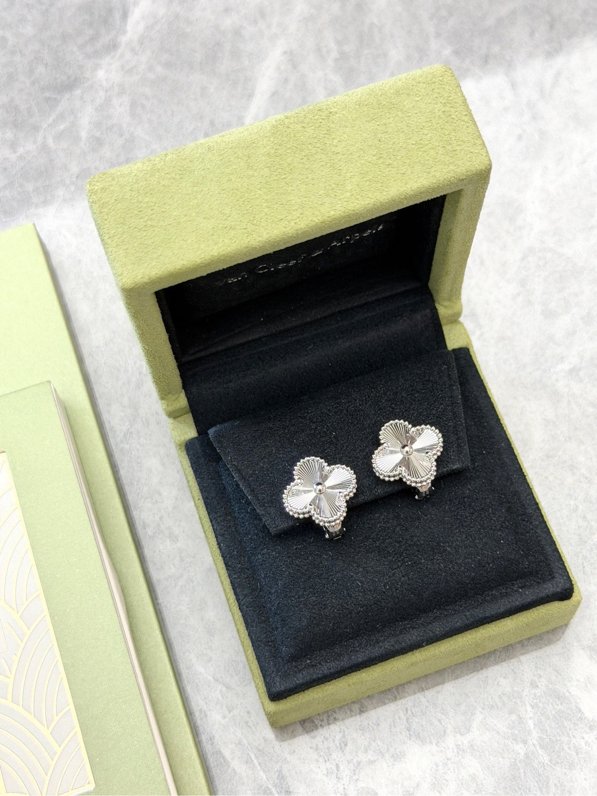 VAN CLEEF & ARPELS Vintage Alhambra Earrings – 18K White Gold Guilloché, 2023 Certificate, Excellent Pre-Owned