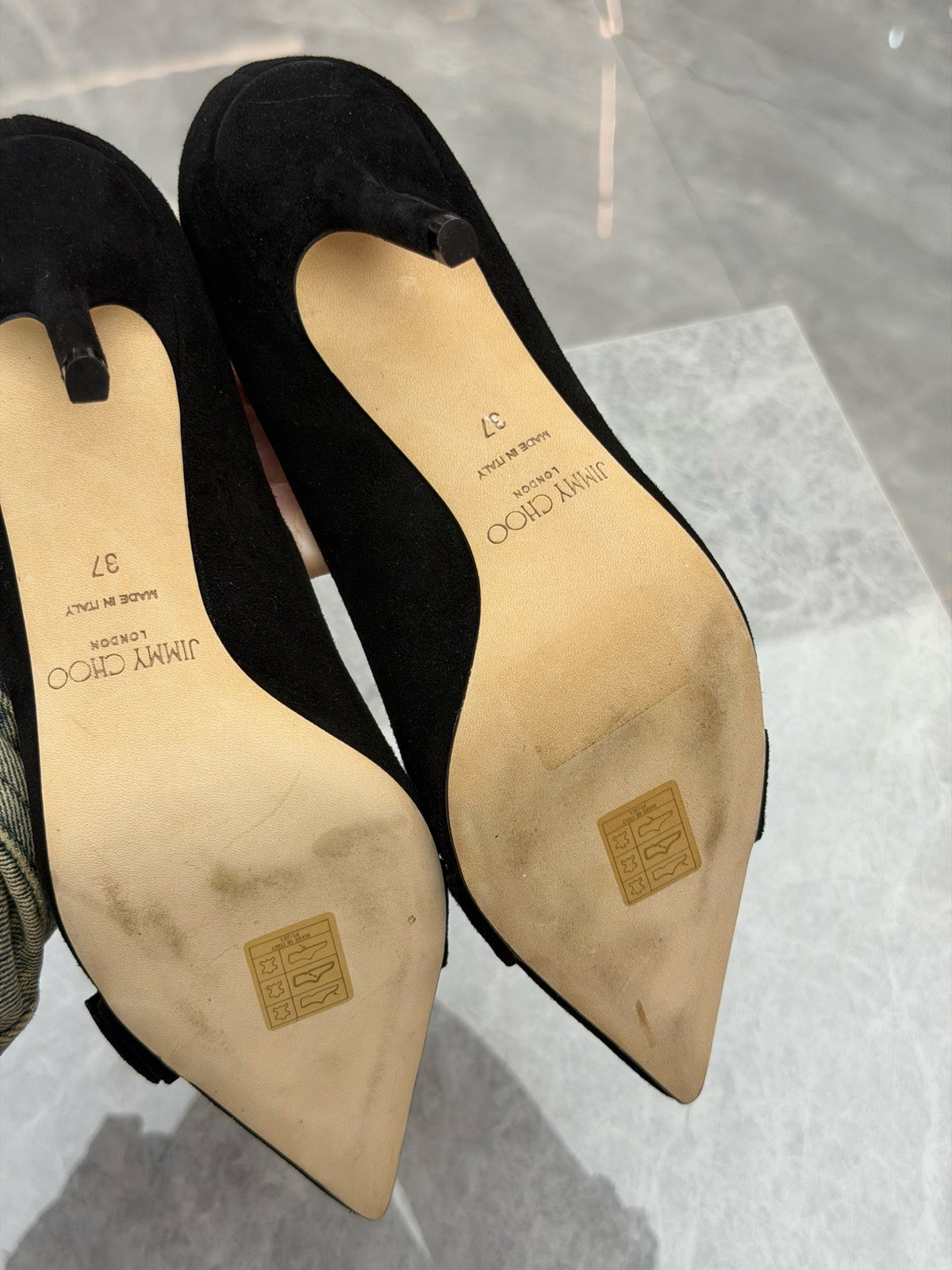 JIMMY CHOO Love Crystal Pumps – Black Suede, Pointed Toe, EU 37, Good Pre-Owned
