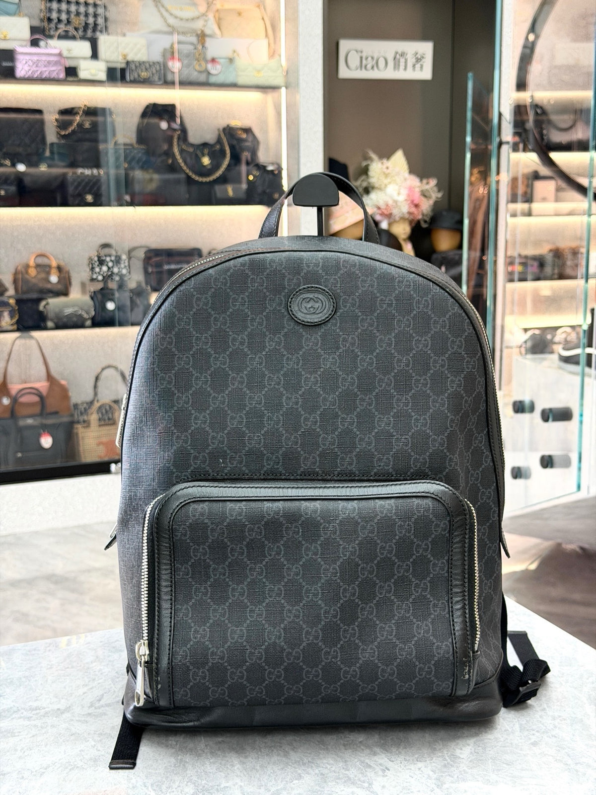 GUCCI GG Supreme Backpack – Black GG Monogram Canvas with Black Leather Trim, Good Pre-Owned