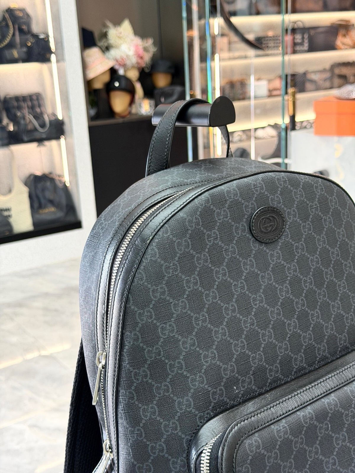 GUCCI GG Supreme Backpack – Black GG Monogram Canvas with Black Leather Trim, Good Pre-Owned