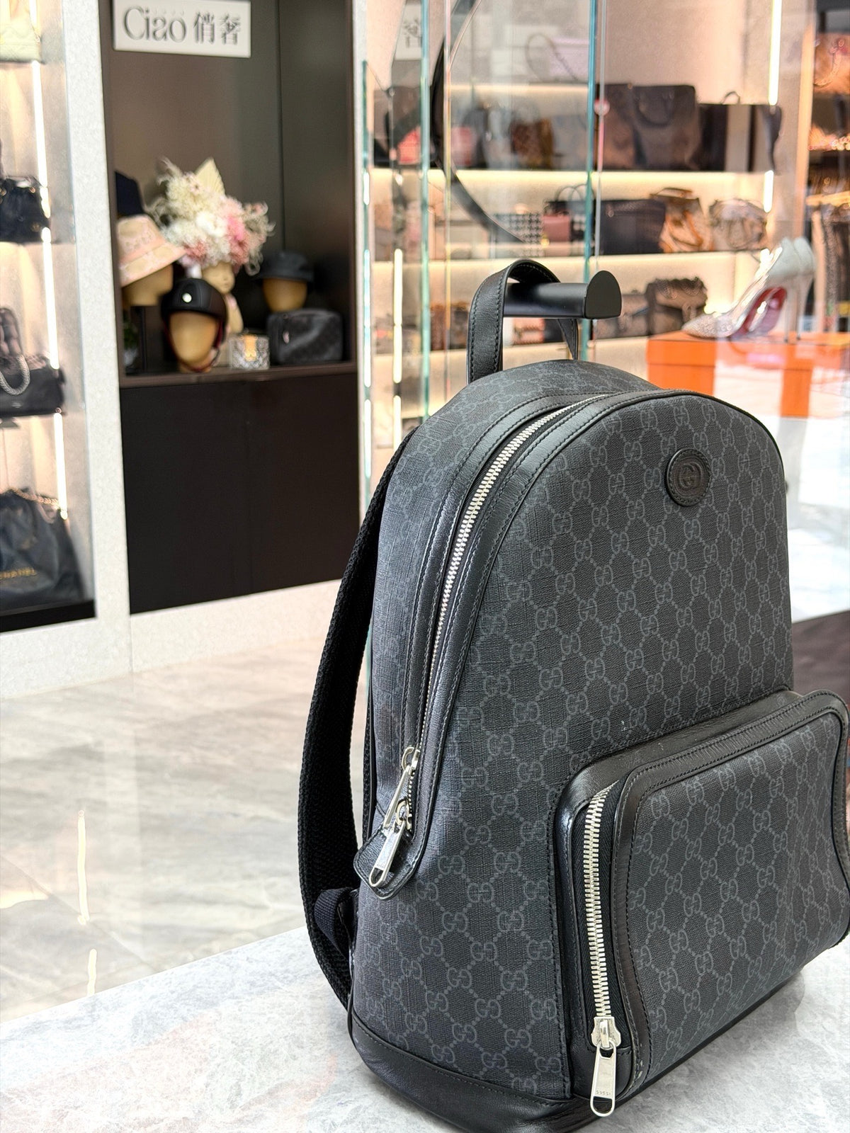GUCCI GG Supreme Backpack – Black GG Monogram Canvas with Black Leather Trim, Good Pre-Owned
