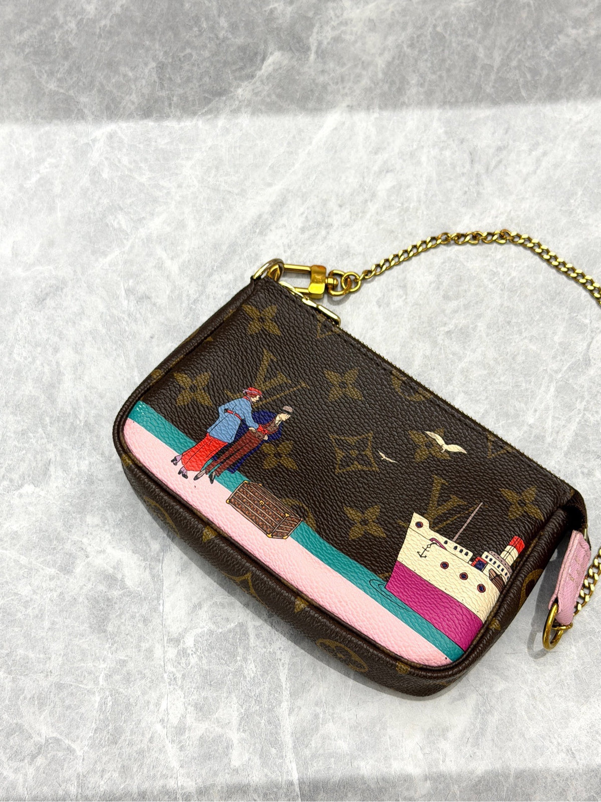 LOUIS VUITTON Mini Pochette Accessoires – Cruise 2016 Holiday Animations Monogram with Cruise Ship Print, Excellent Pre-Owned