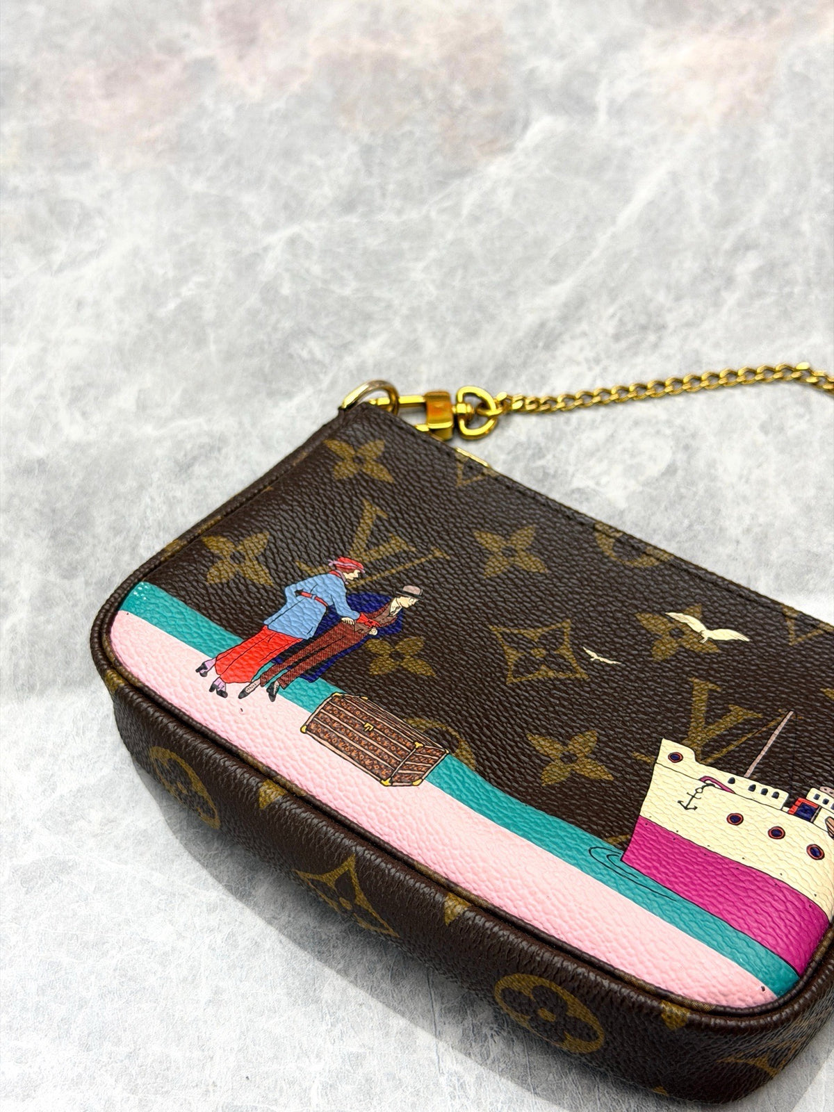 LOUIS VUITTON Mini Pochette Accessoires – Cruise 2016 Holiday Animations Monogram with Cruise Ship Print, Excellent Pre-Owned