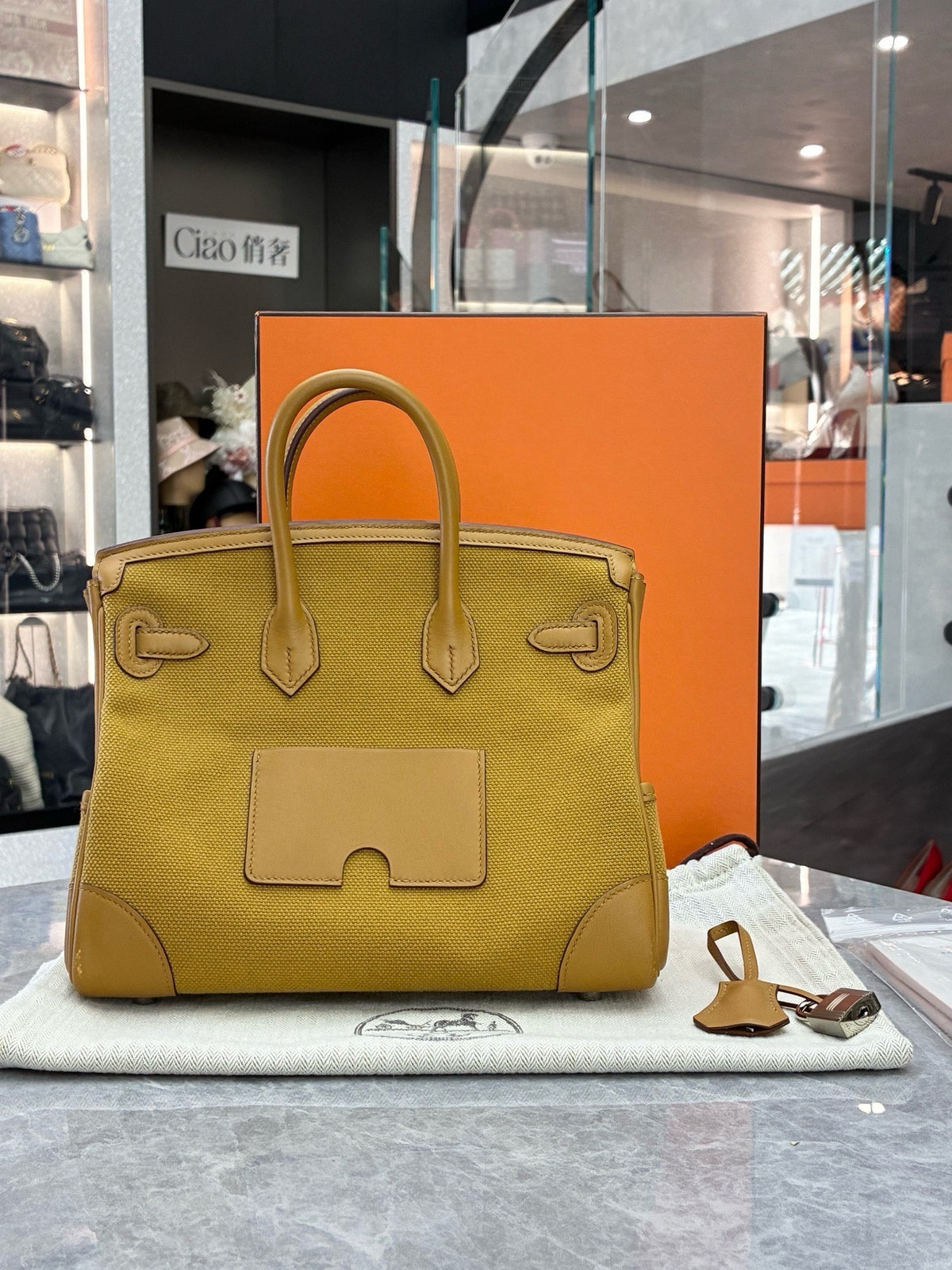 HERMÈS Birkin 25 Cargo – Sesame Toile Canvas with Sesame Leather Trim, Palladium Hardware, Z Stamp, Good Pre-Owned
