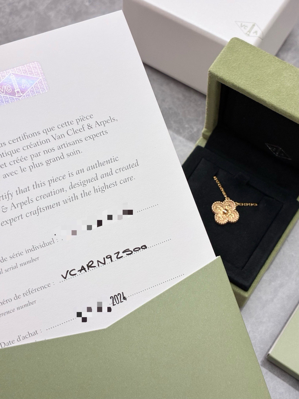 VAN CLEEF & ARPELS Vintage Alhambra Pendant – Yellow Gold with Textured Lava Finish, 2024 Warranty Card, Very Good Pre-Owned