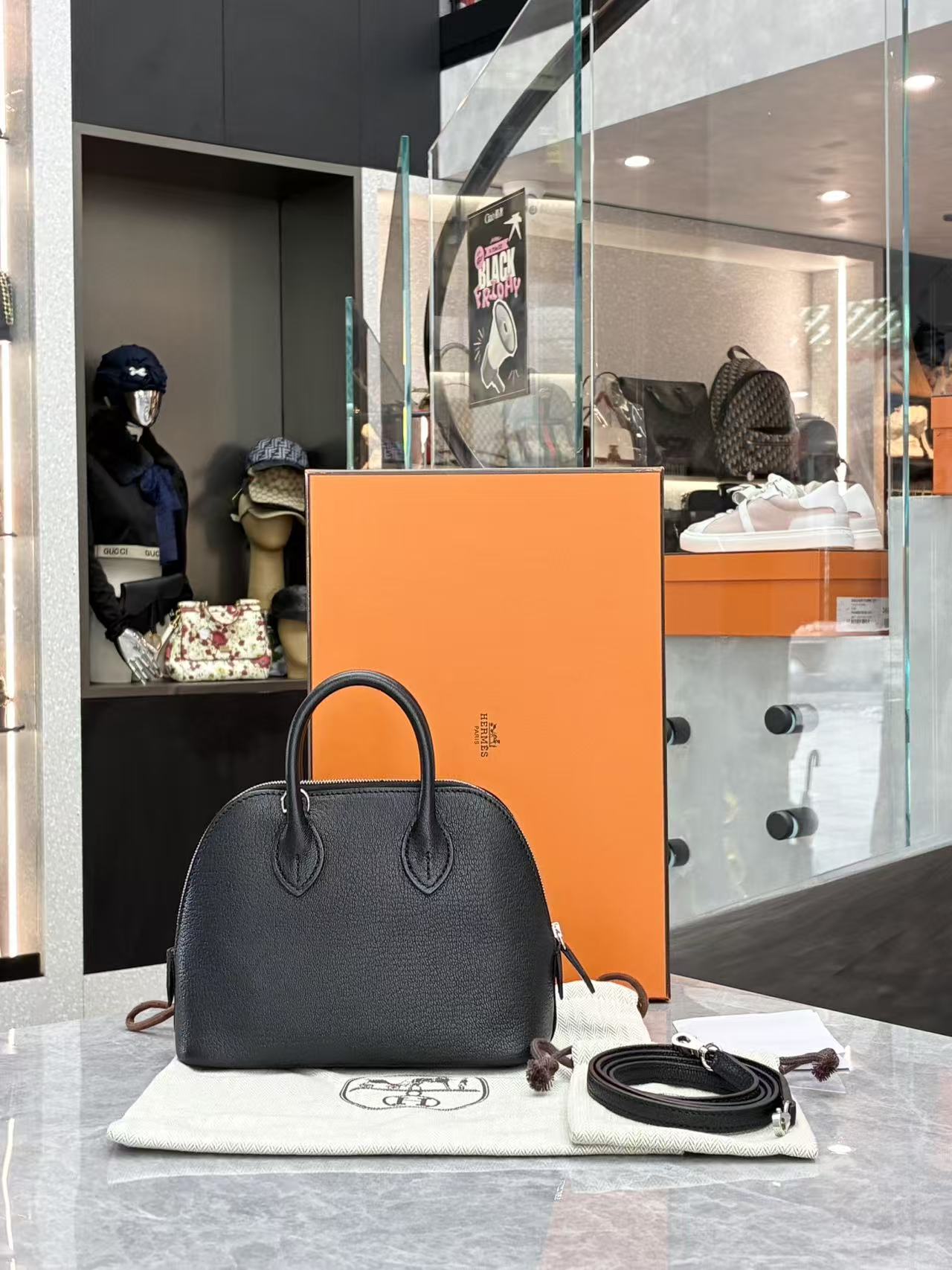 Hermes Bolide Mini Noir Chevre Chamkila W Stamp