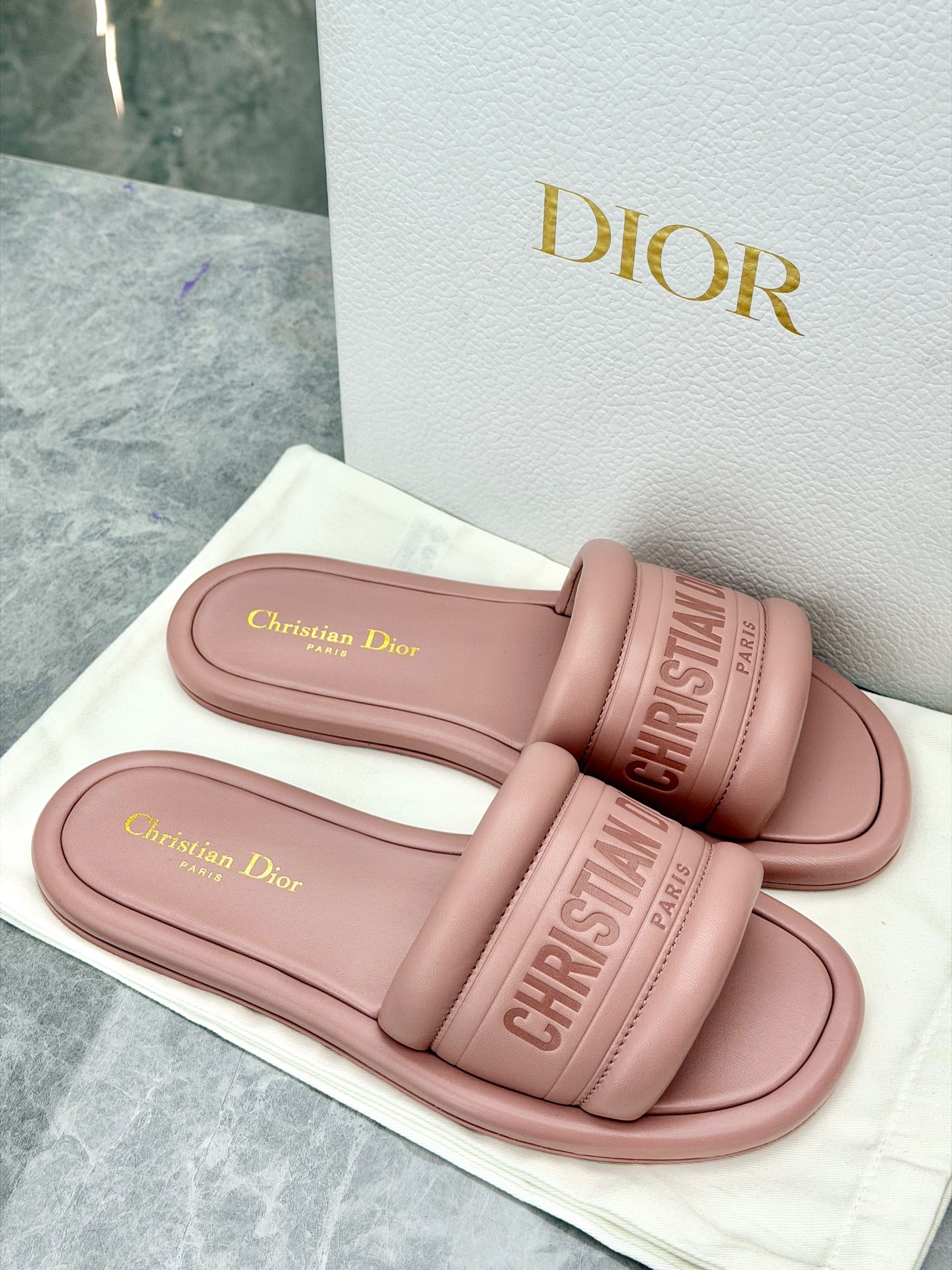 Dior Dway dusty pink slide sandals, size 38