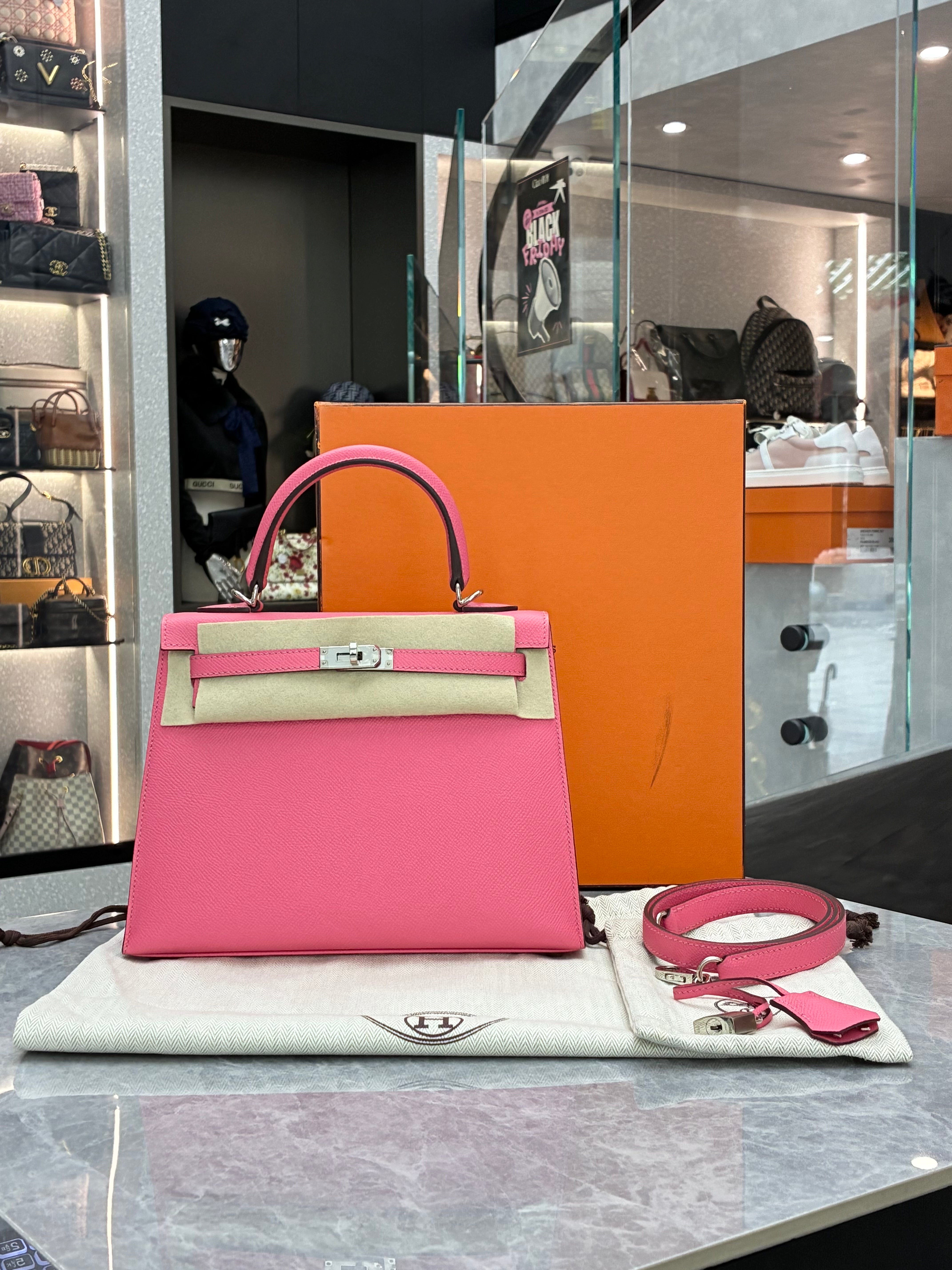 Hermes Kelly 25 Epsom 8W Rose Azalee B Stamp