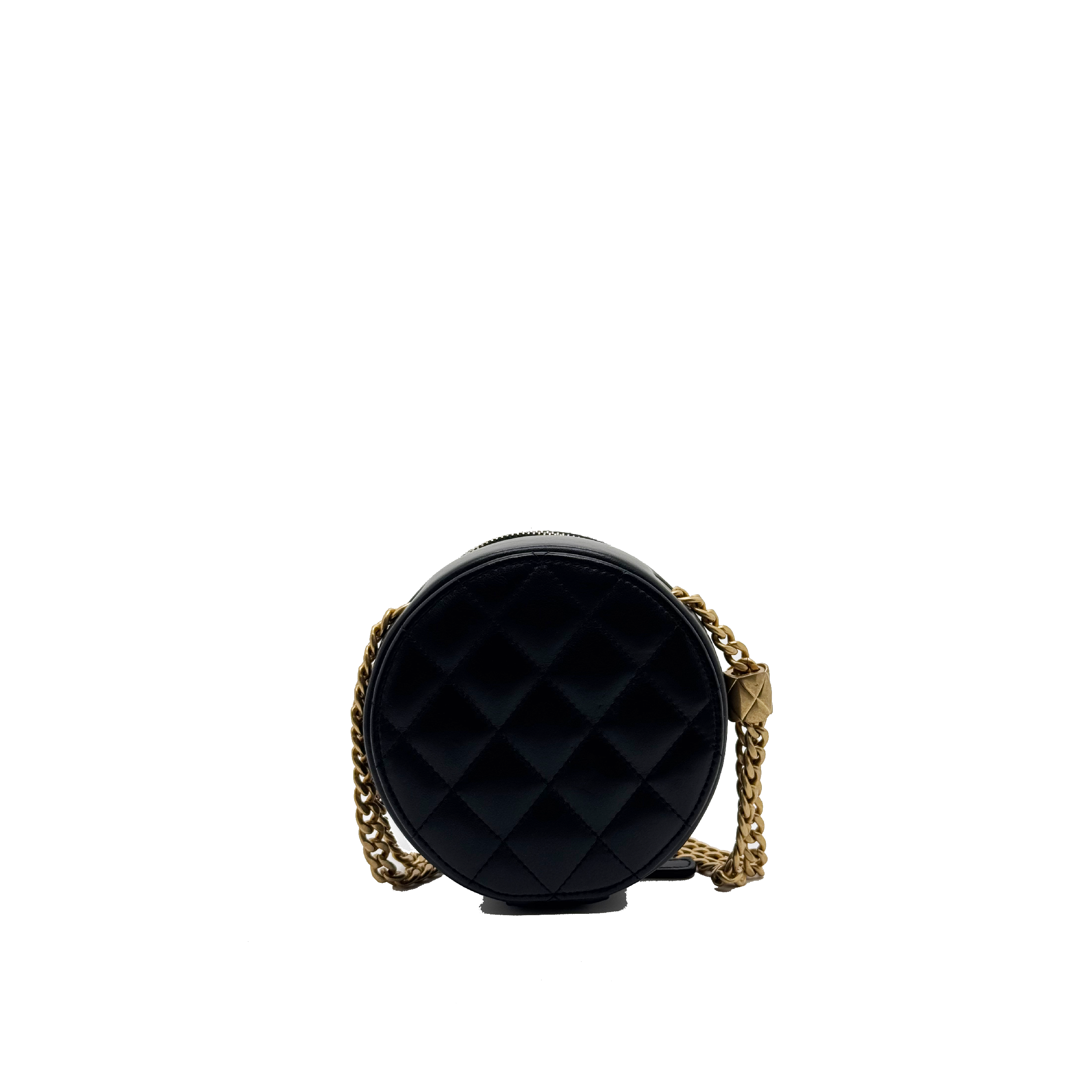 Chanel  Lambskin Quilted Pillow Crush Round Clutch With Chain Black