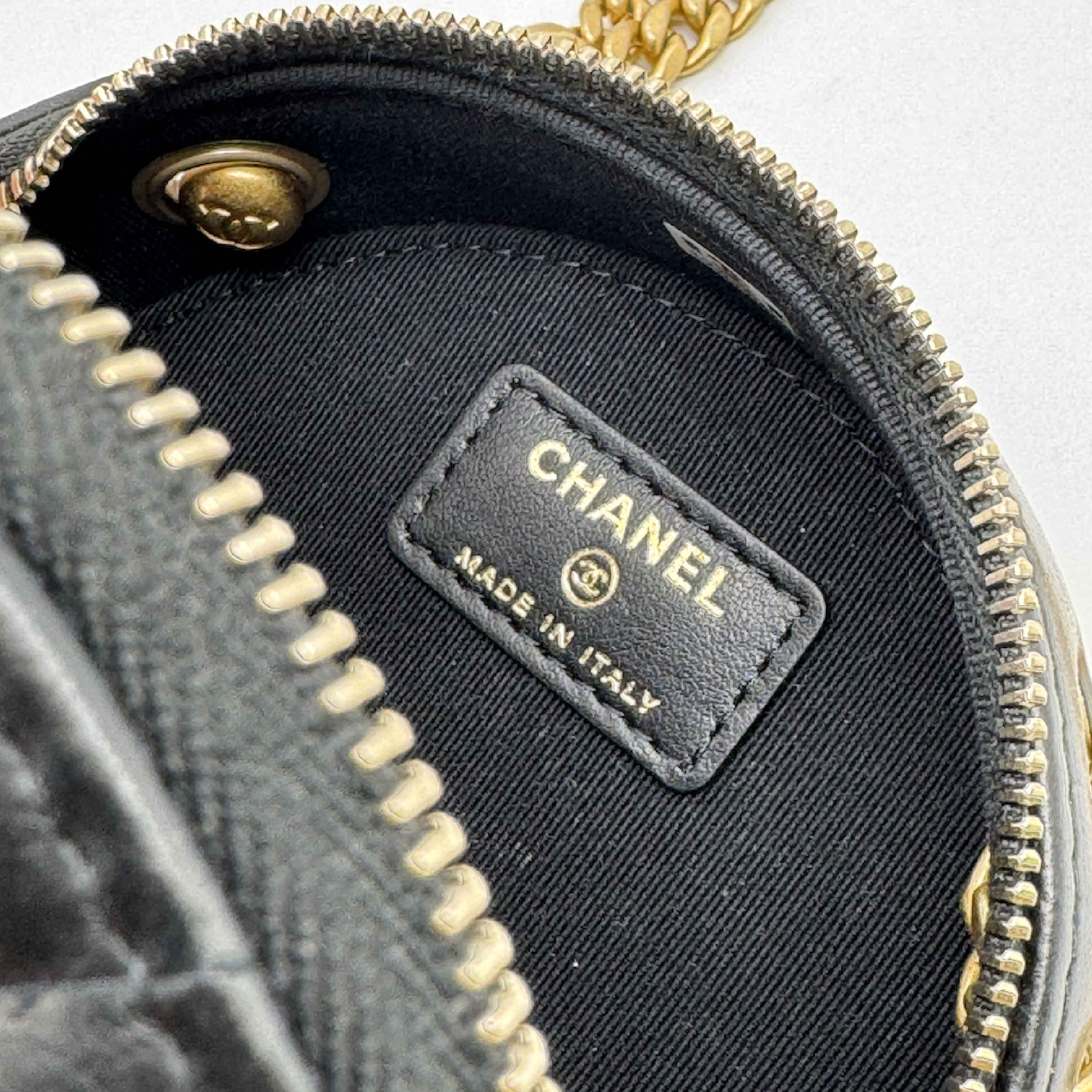 Chanel  Lambskin Quilted Pillow Crush Round Clutch With Chain Black