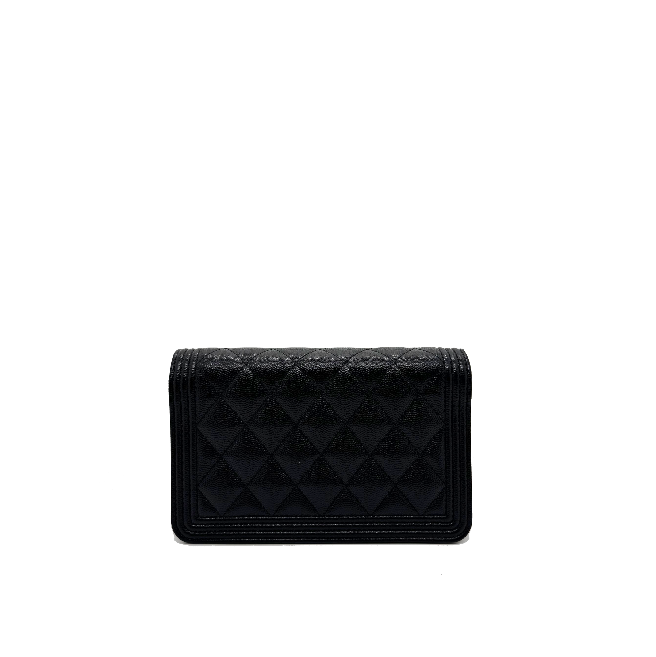 CHANEL Boy Wallet on Chain Grained Calfskin - Black