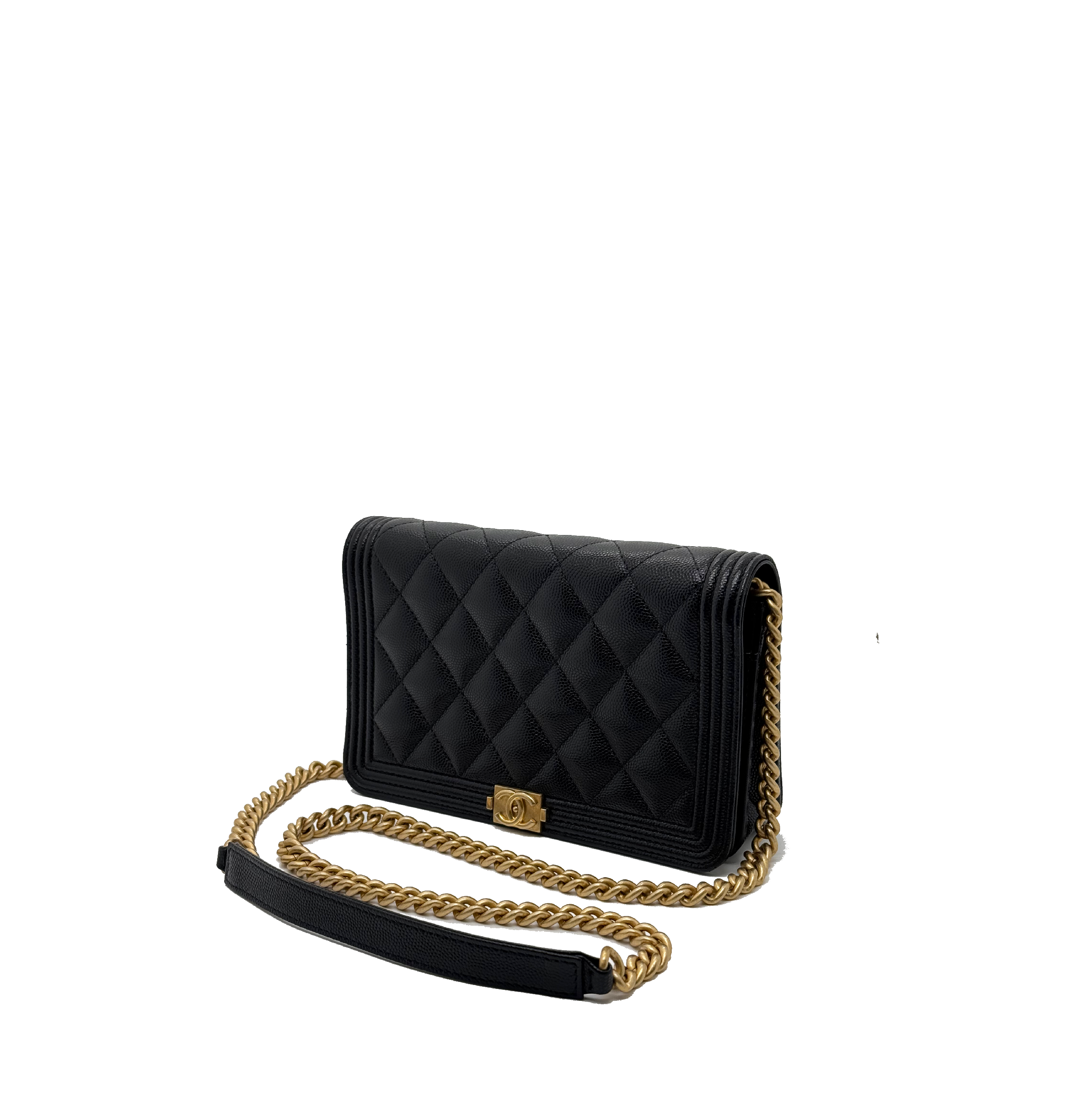 CHANEL Boy Wallet on Chain Grained Calfskin - Black
