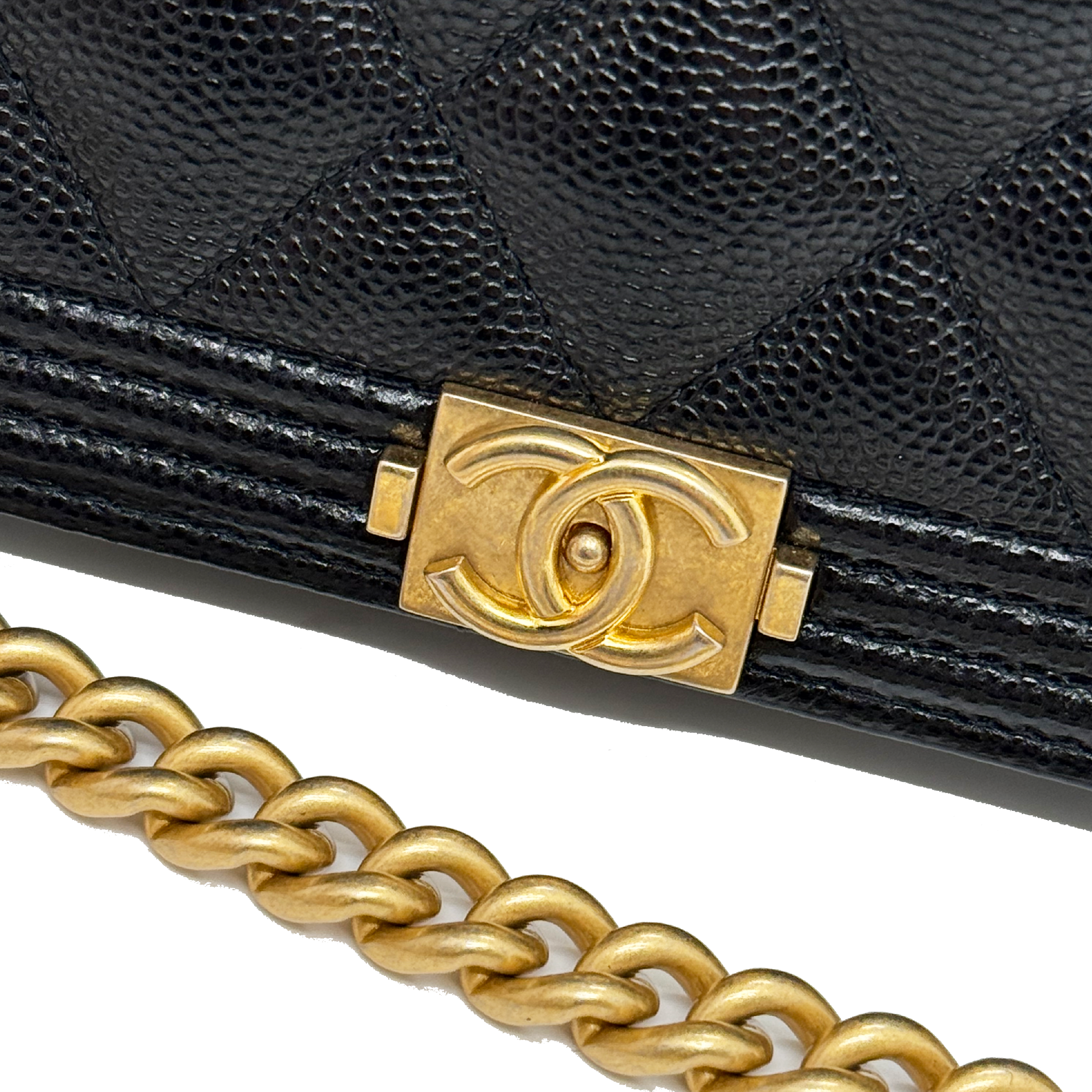 CHANEL Boy Wallet on Chain Grained Calfskin - Black