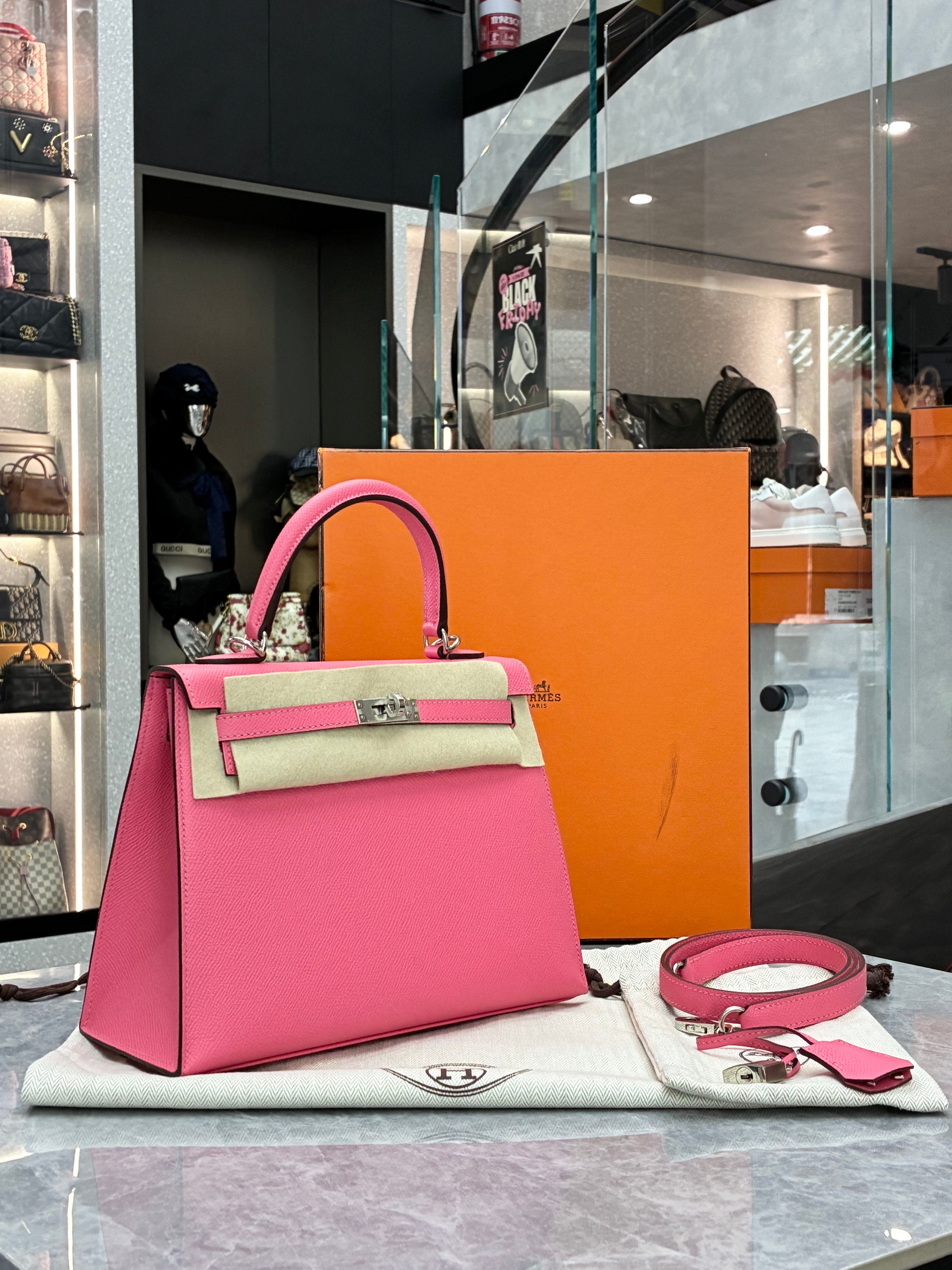 Hermes Kelly 25 Epsom 8W Rose Azalee B Stamp