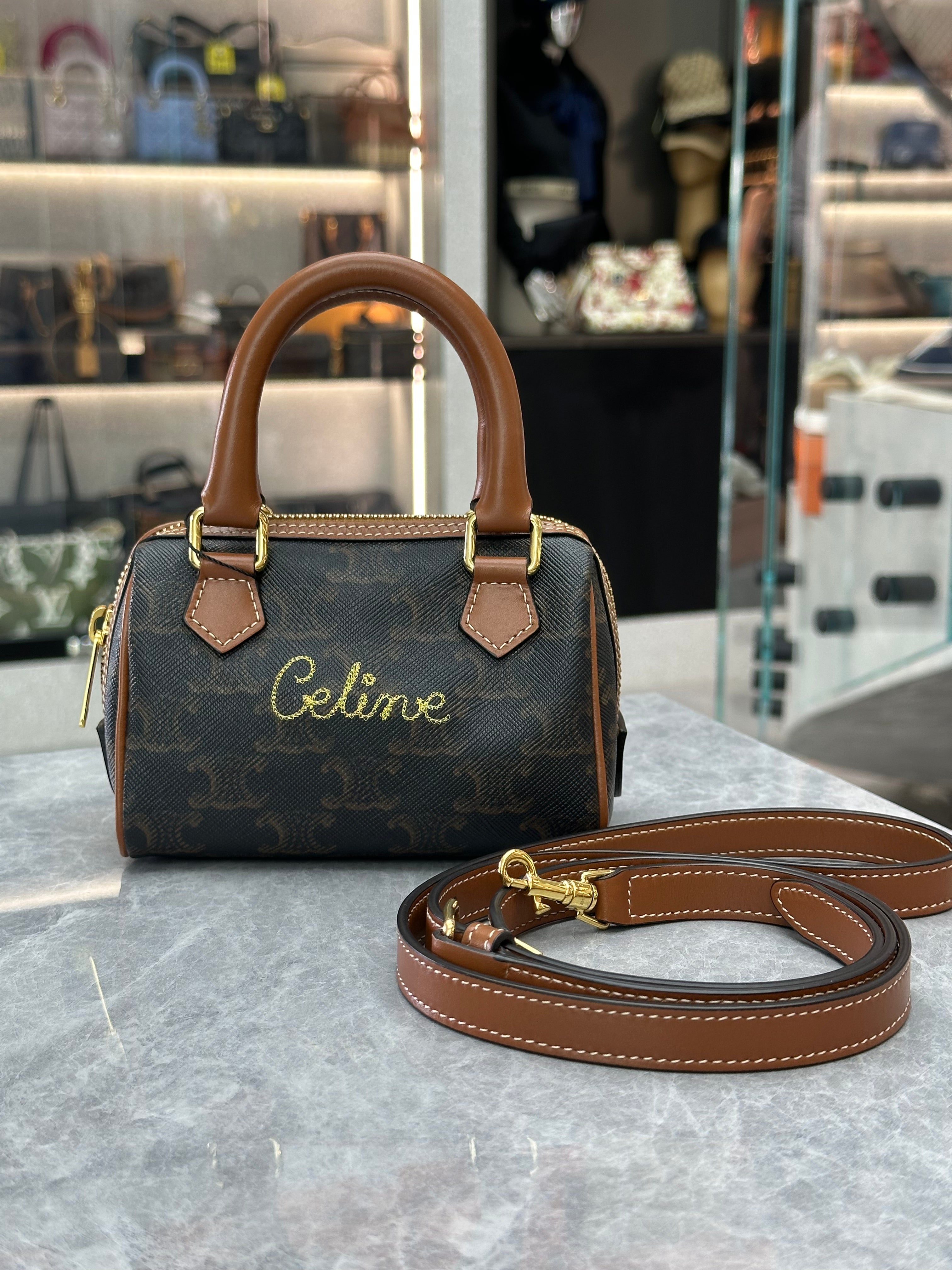 Celine Mini Boston Bag in Triomphe Canvas