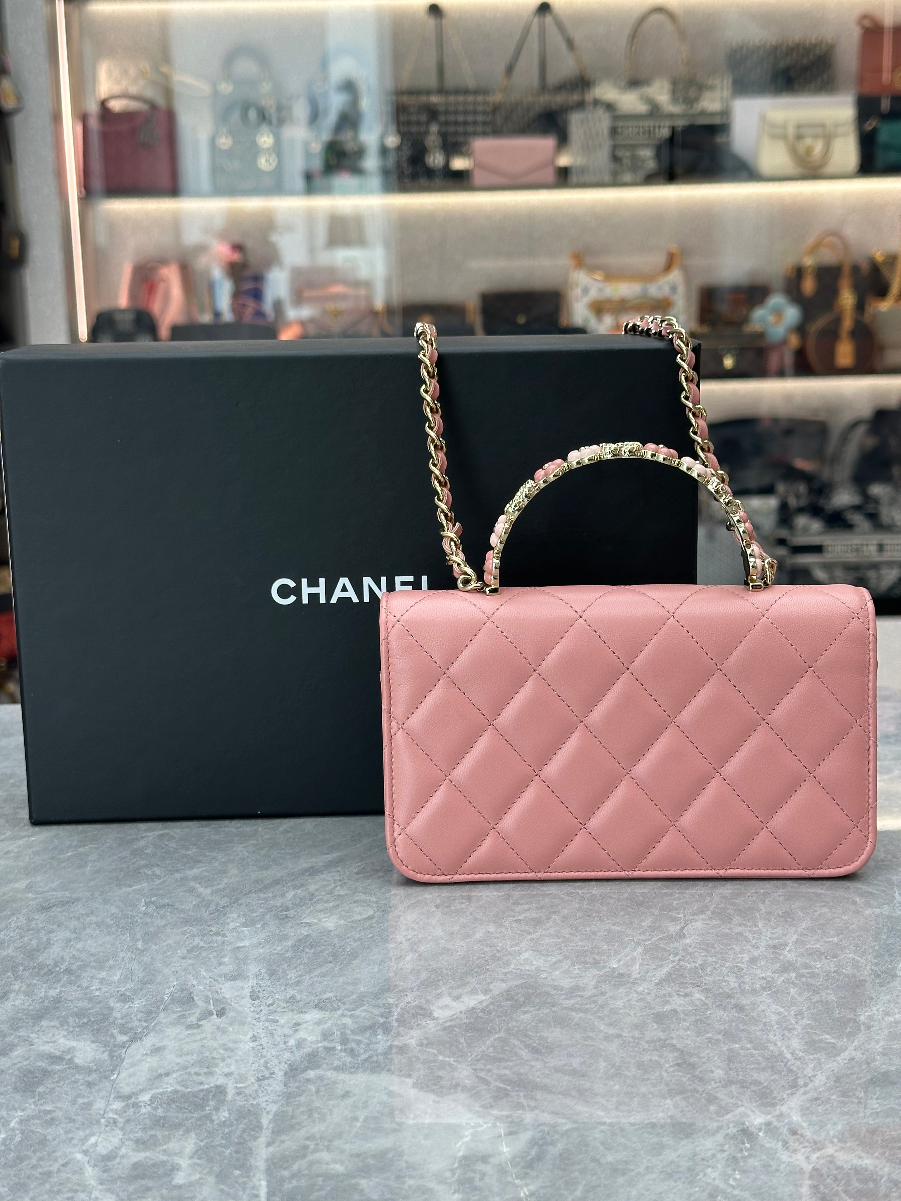 CHANEL 23k Mini Top Handle Lambskin GHW (Pink)