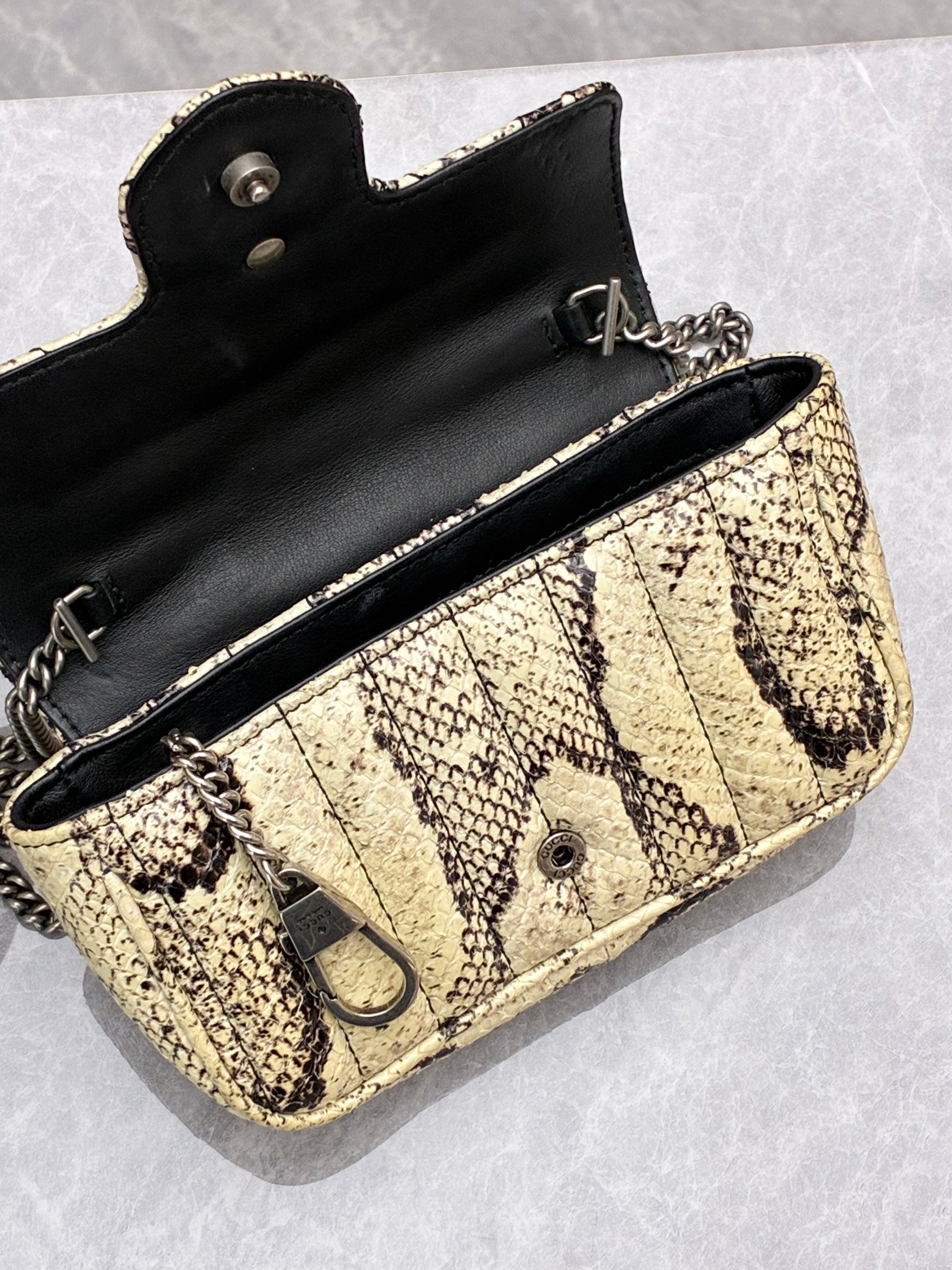 Gucci Mini Marmont natural python skin chain crossbody bag interior