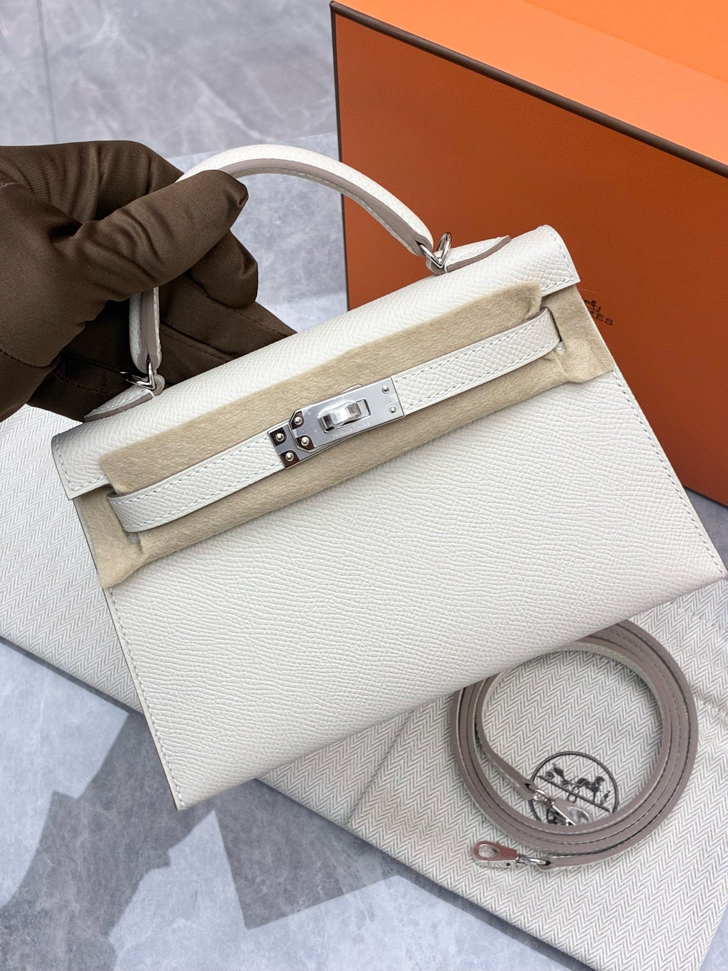 Hermès Mini Kelly II Sellier in Milkshake White with palladium hardware