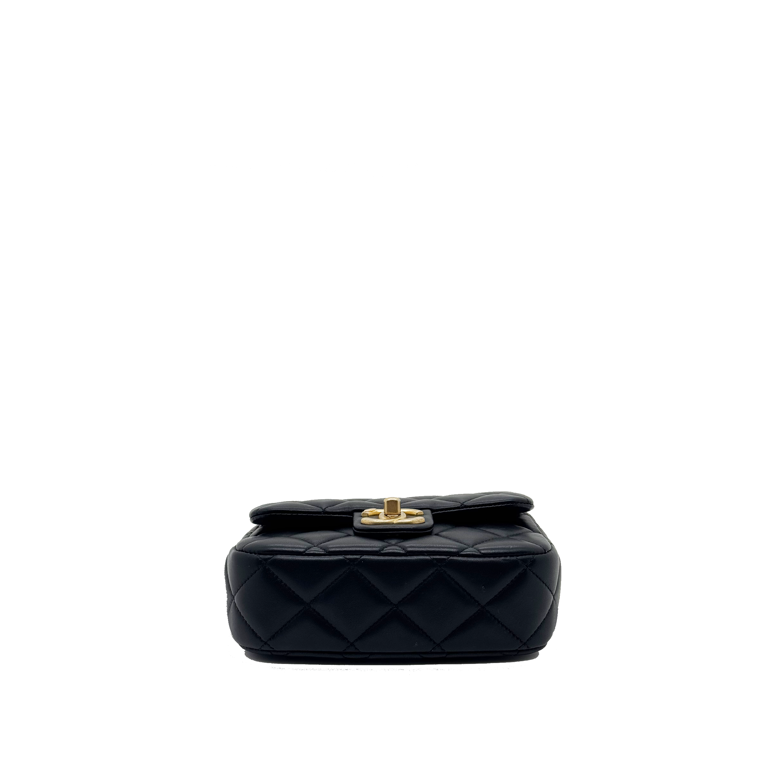 Chanel Black Quilted Lambskin Mini Rectangular Gemstone and Imitation Pearl Heart Chain Classic Single Flap Gold Hardware