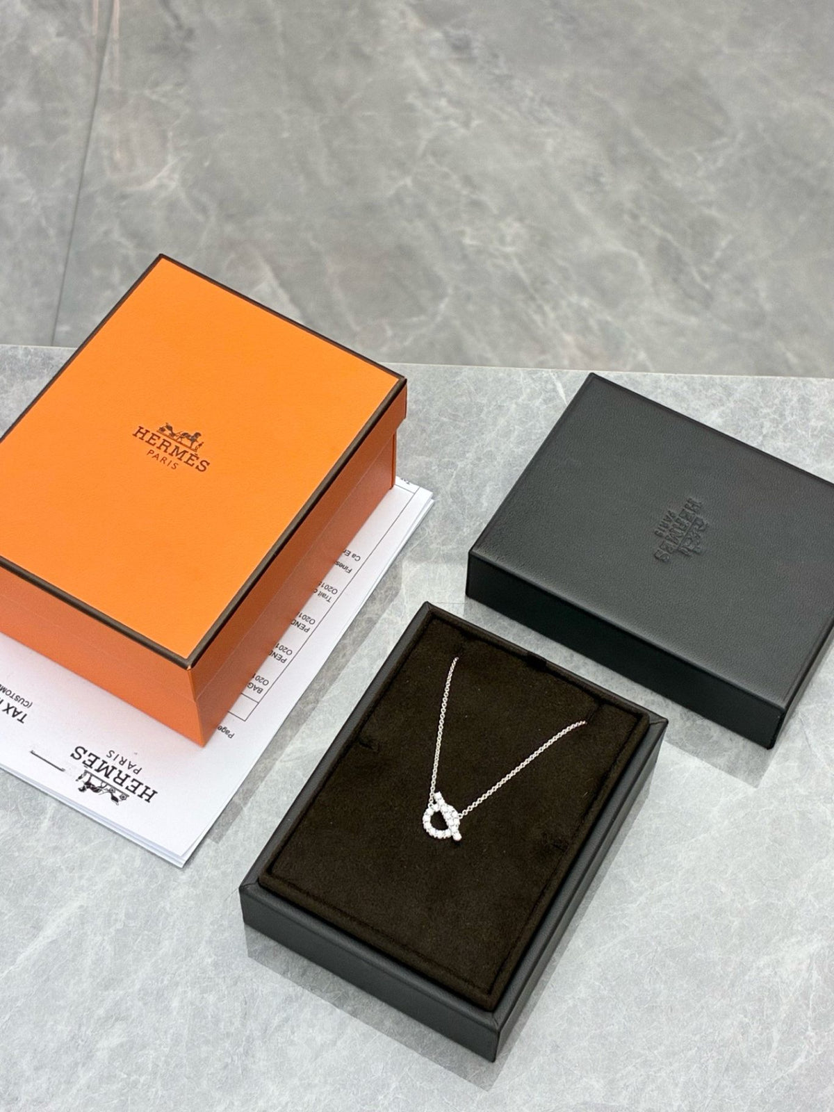 HERMÈS Q Pendant Necklace – 18K White Gold Fully Pavé with Diamonds, 2025 Receipt, Brand New