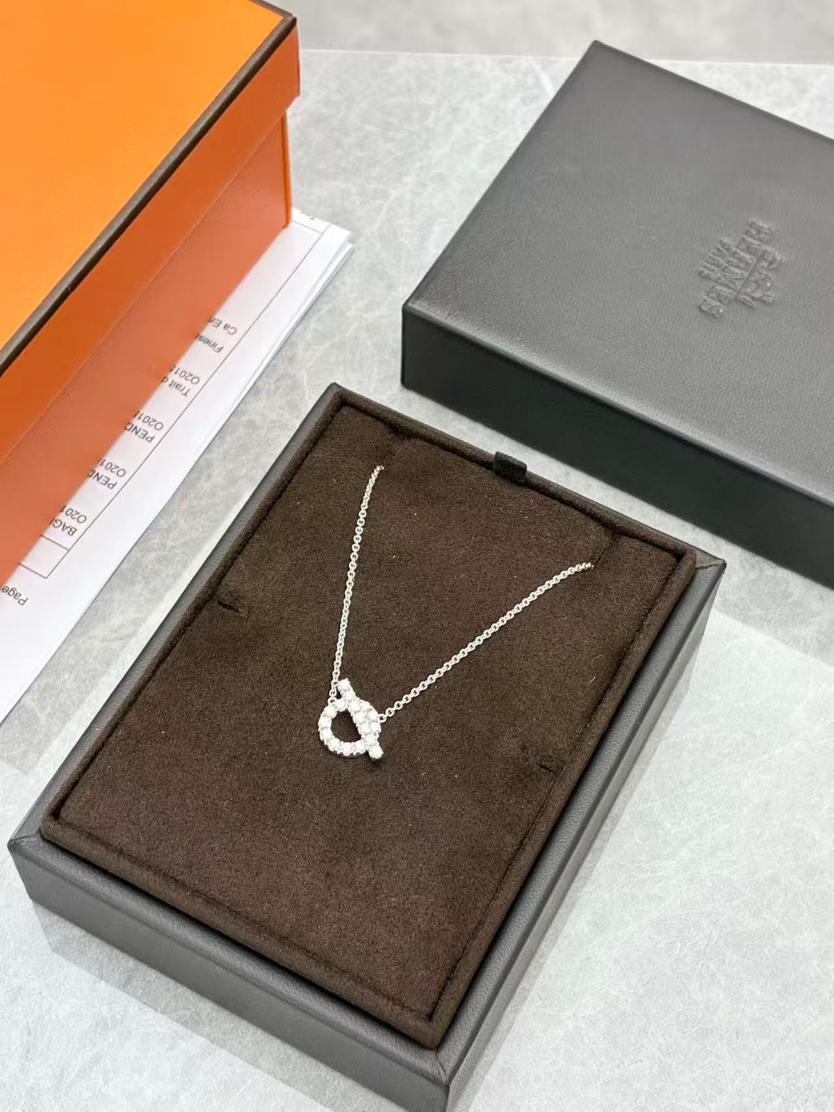 HERMÈS Q Pendant Necklace – 18K White Gold Fully Pavé with Diamonds, 2025 Receipt, Brand New