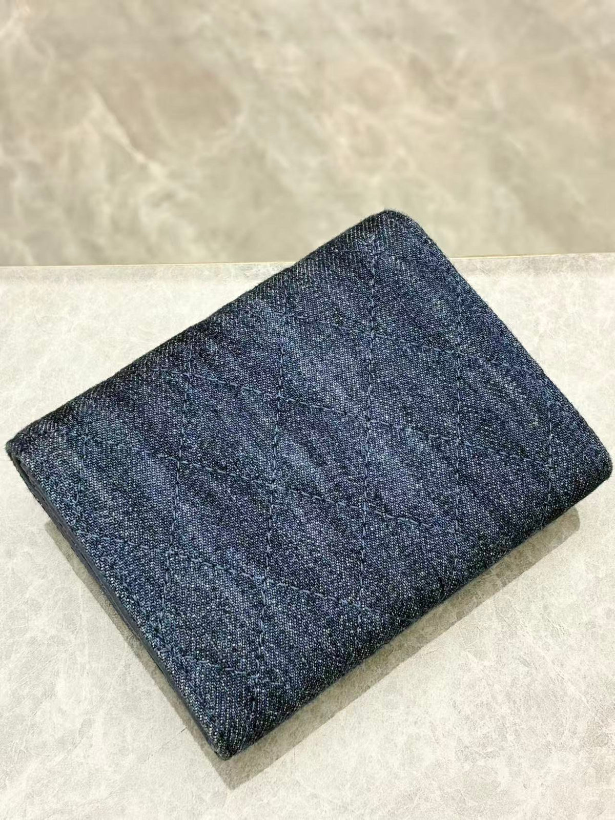 CHANEL Denim Wallet – Blue Quilted Denim with Camellia Appliqué and Gold-Tone CC, 27 Series, Good Pre-Owned