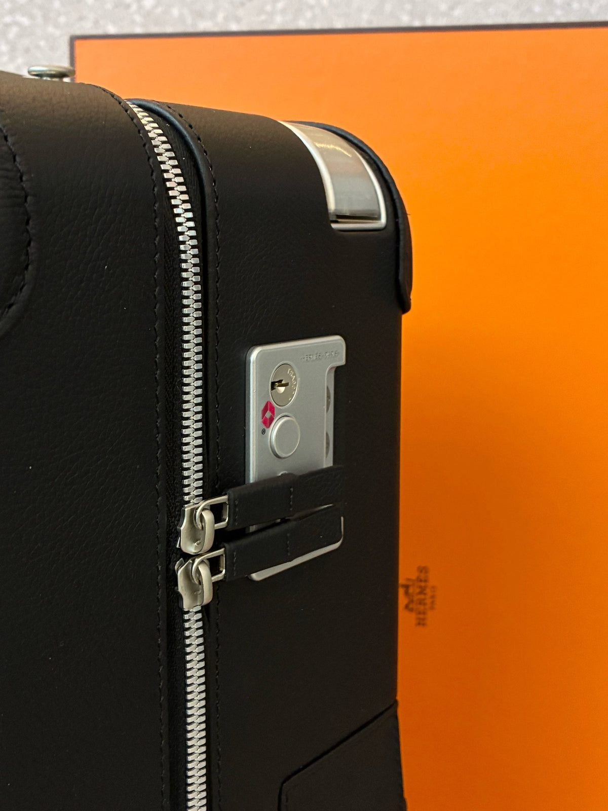 HERMÈS Carry-On Suitcase 20 – Black Leather and Canvas with Aluminium Frame, TSA Lock, Brand New