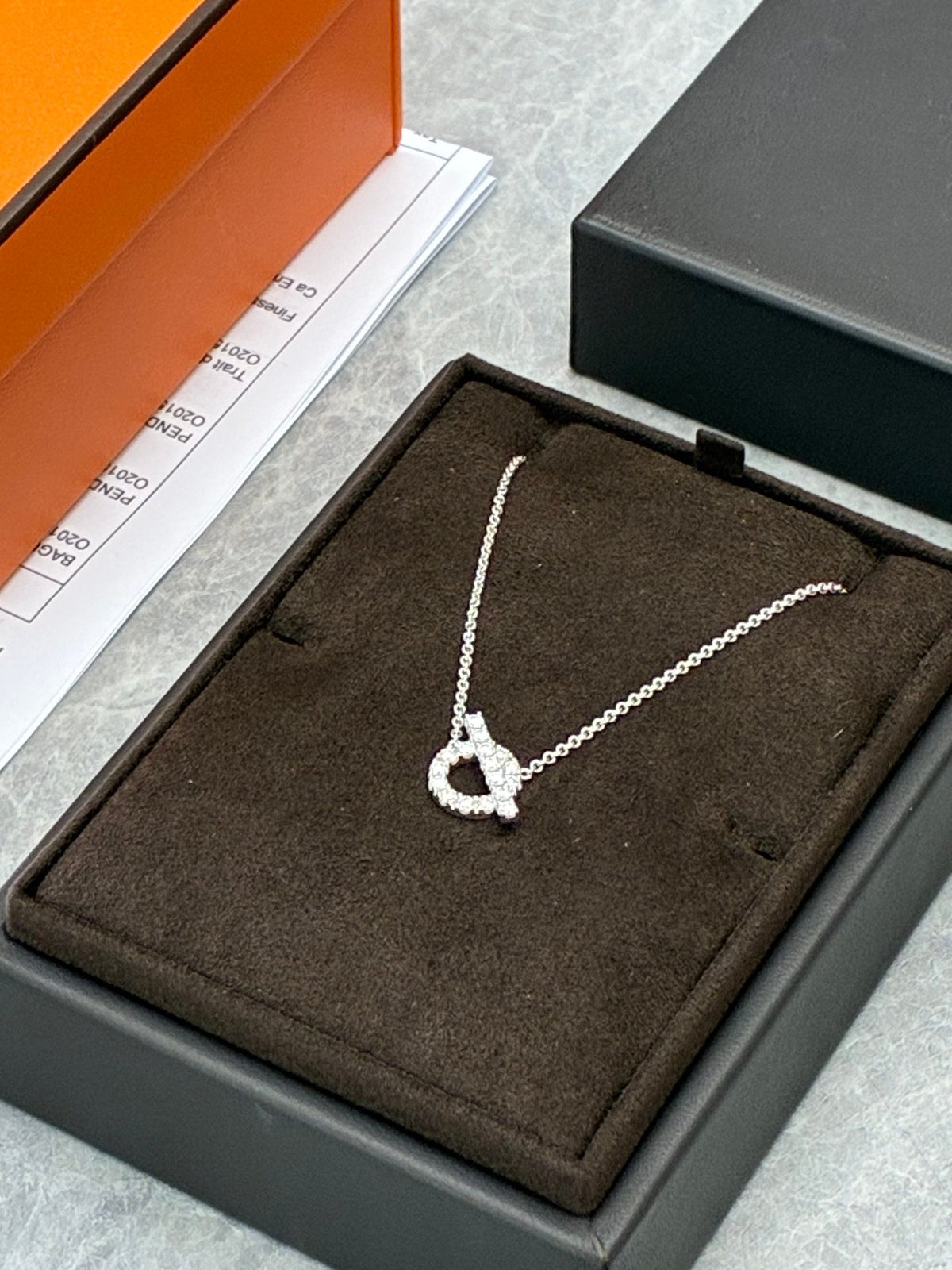 HERMÈS Q Pendant Necklace – 18K White Gold Fully Pavé with Diamonds, 2025 Receipt, Brand New