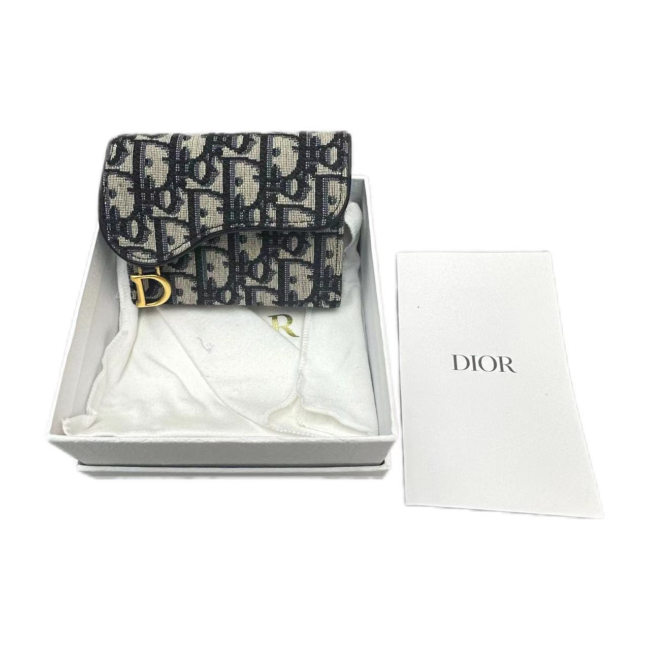 Christian Dior Saddle Lotus Wallet Oblique Jacquard (Blue)