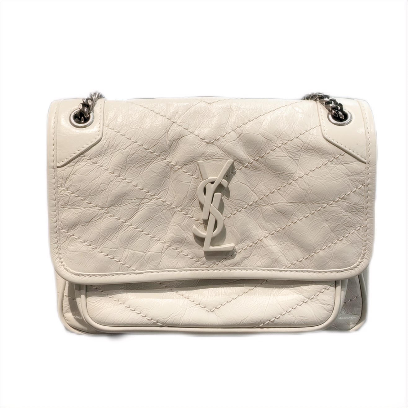 YSL Niki Baby Vintage White Flap Bag