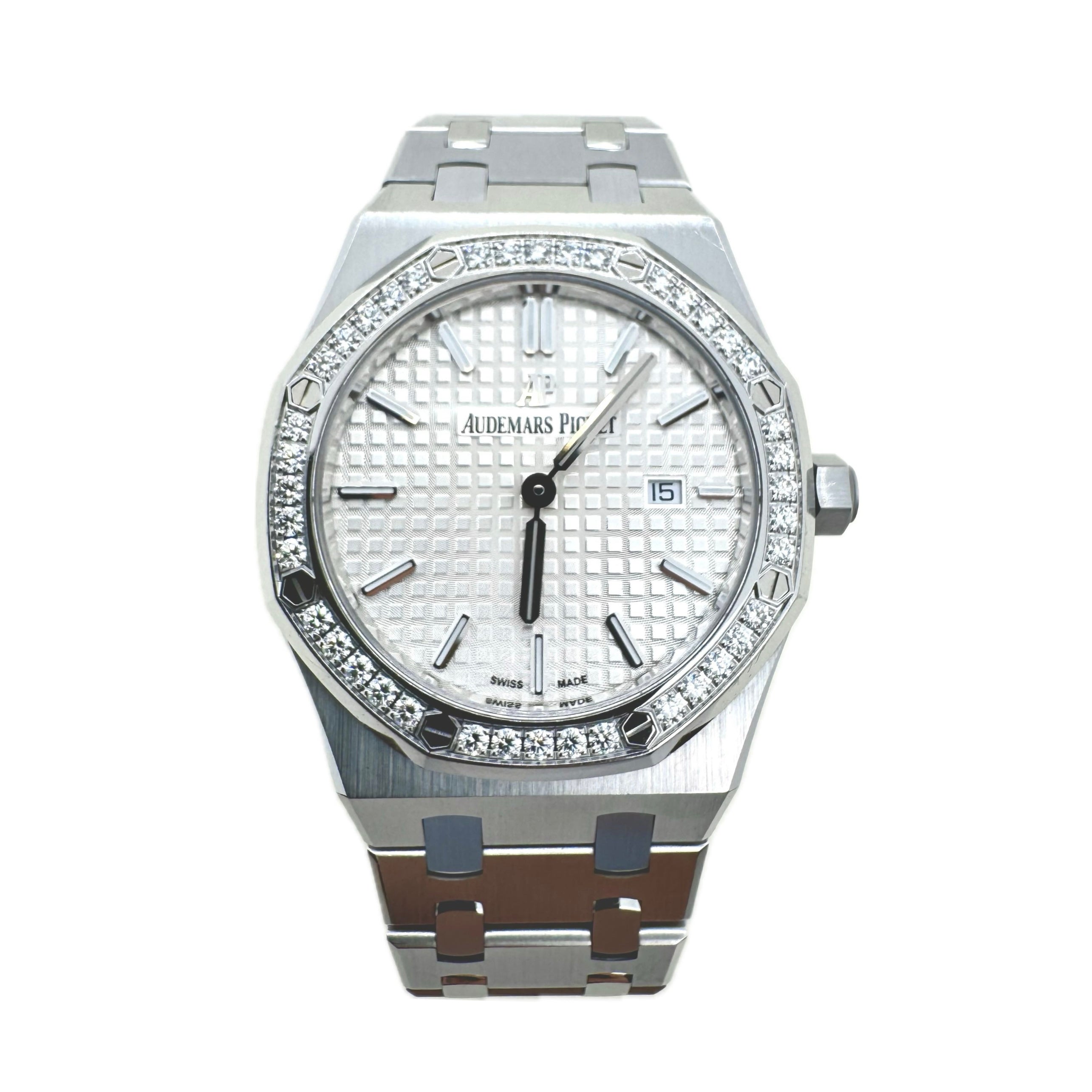 Audemars Piguet 67651ST.ZZ.1261ST.01 Royal Oak Quartz 33 White Gold, Silver-toned Grande Tapisserie dial, Stainless Steel Bracelet