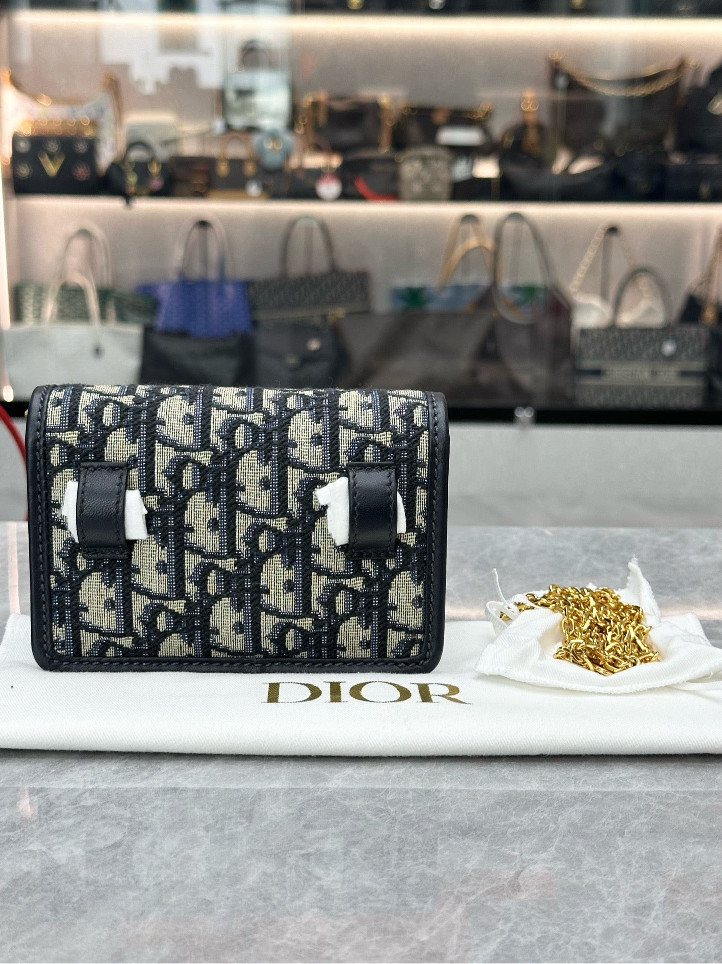 Dior 30 Montaigne Nano Pouch in blue oblique jacquard canvas