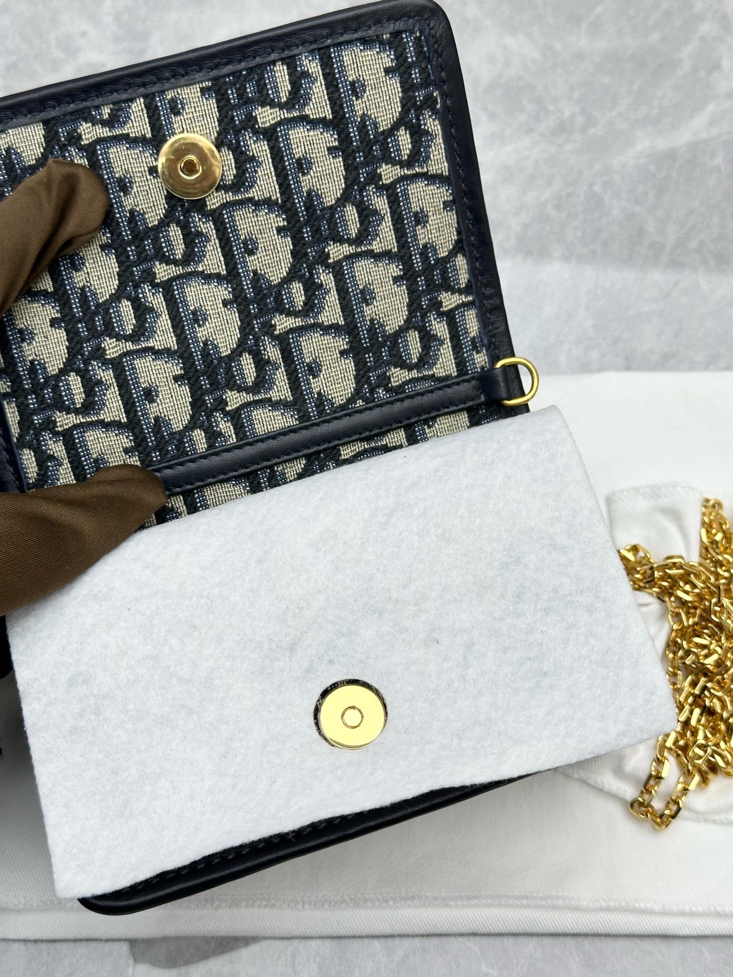 Dior 30 Montaigne Nano Pouch in blue oblique jacquard canvas