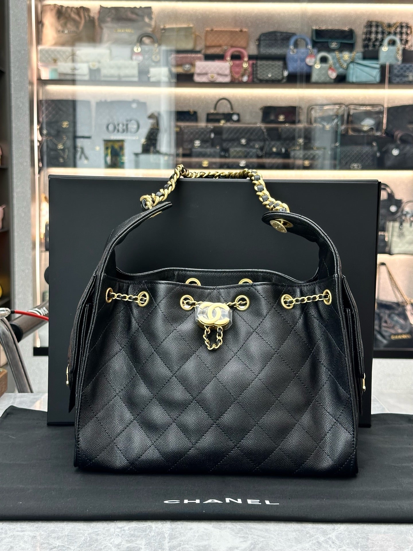 Chanel 25 black Hobo bag crafted from quilted caviar leather