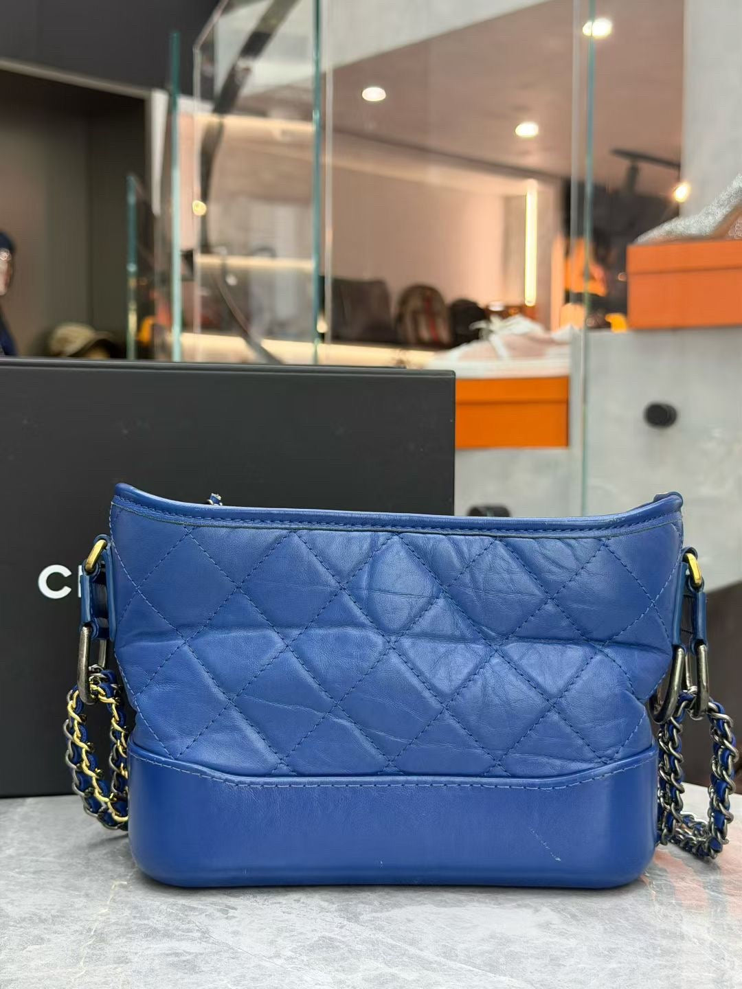 Chanel Gabrielle Small blue Hobo bag made of quilted aged calfskin with mixed hardware
