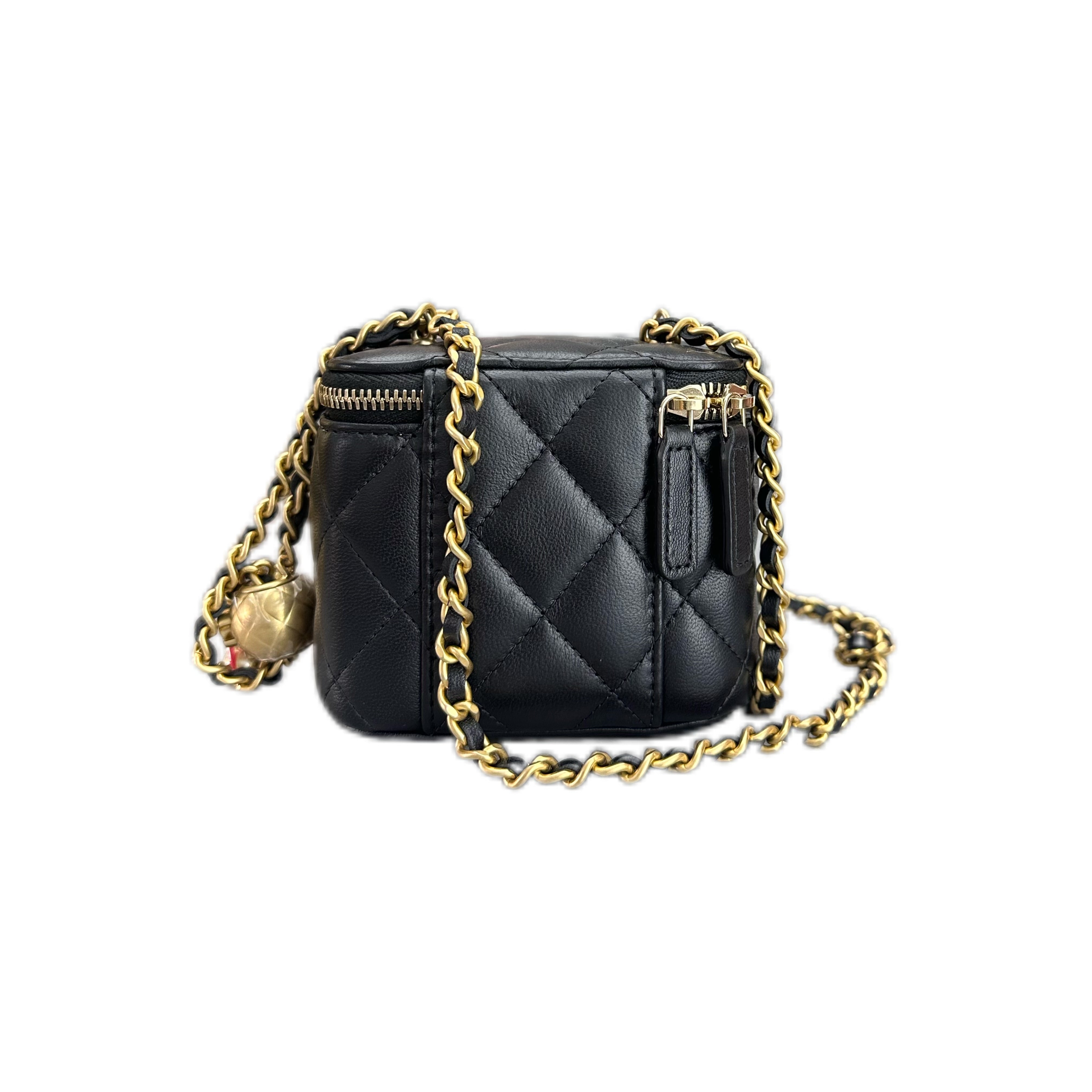 CHANEL MINI Vanity Case with Pearl Crush Clutch with Chain （Black Lambskin）