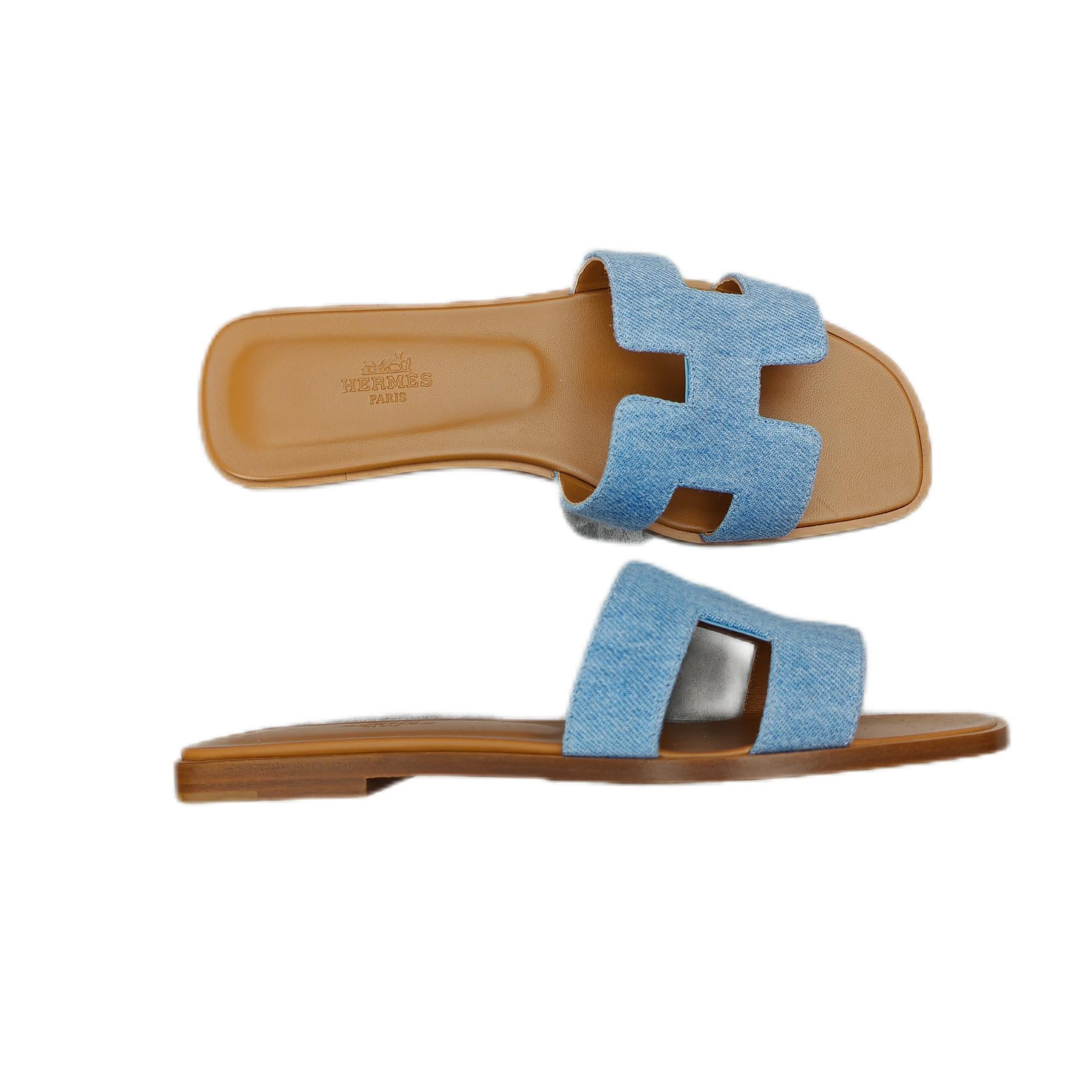 HERMÈS ORAN SANDAL Bleu Clair (Light Blue) 37