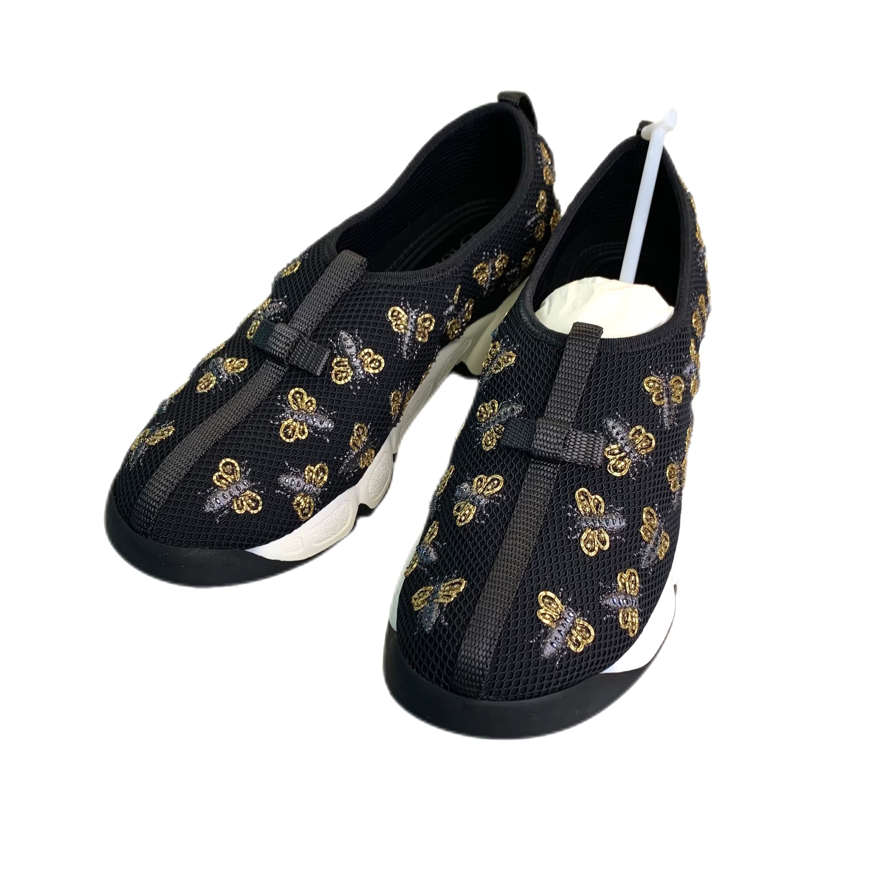 CHRISTIAN DIOR Black Bee Embroidered Sneakers 37.5