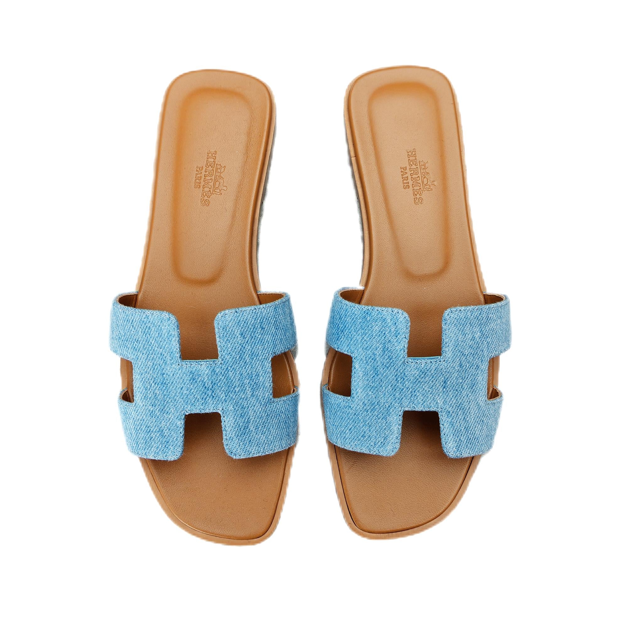 HERMÈS ORAN SANDAL Bleu Clair (Light Blue) 37