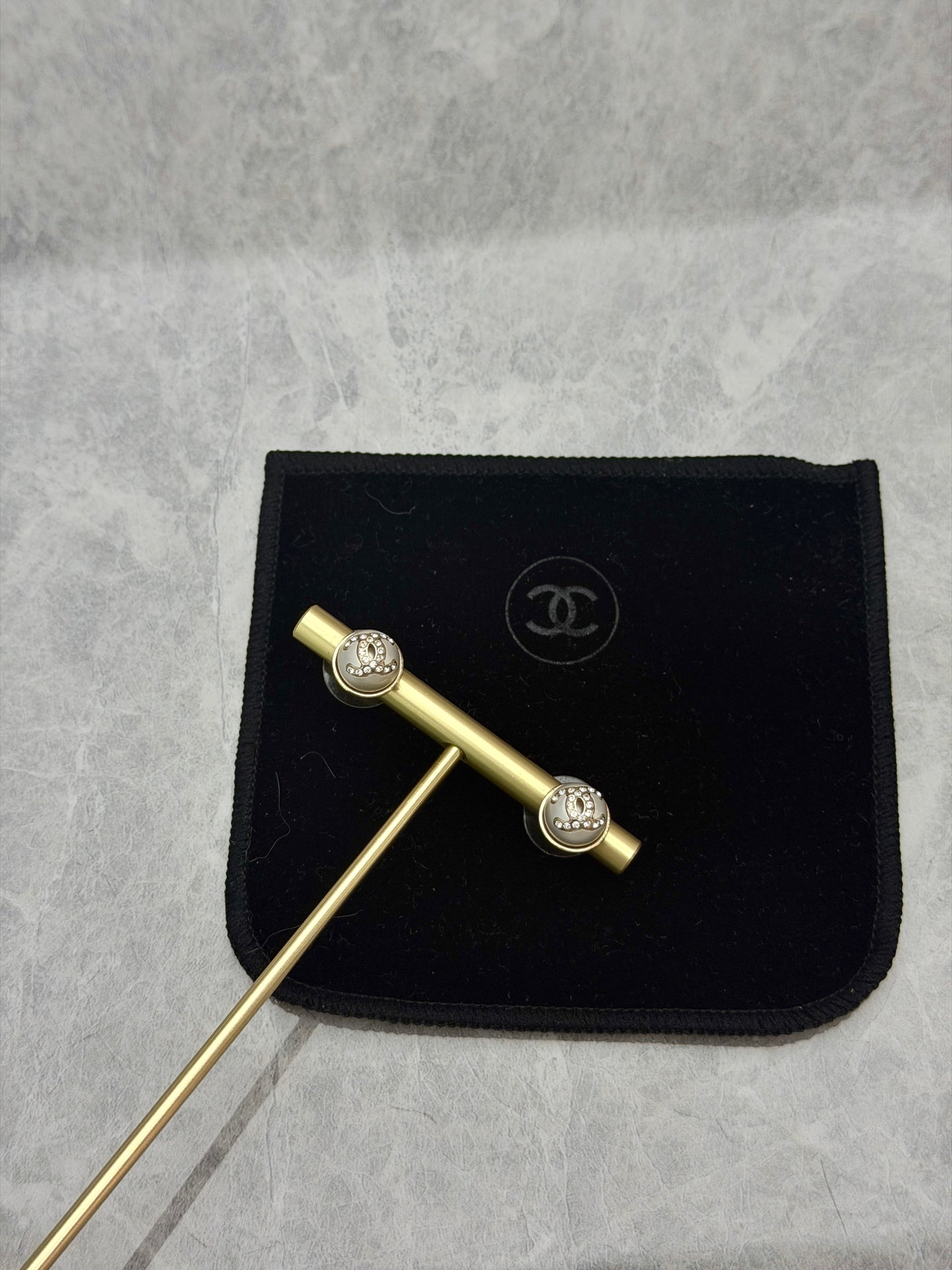 CHANEL Pearl & Crystal CC Stud Earrings – Gold Tone (Iridescent Spheres)