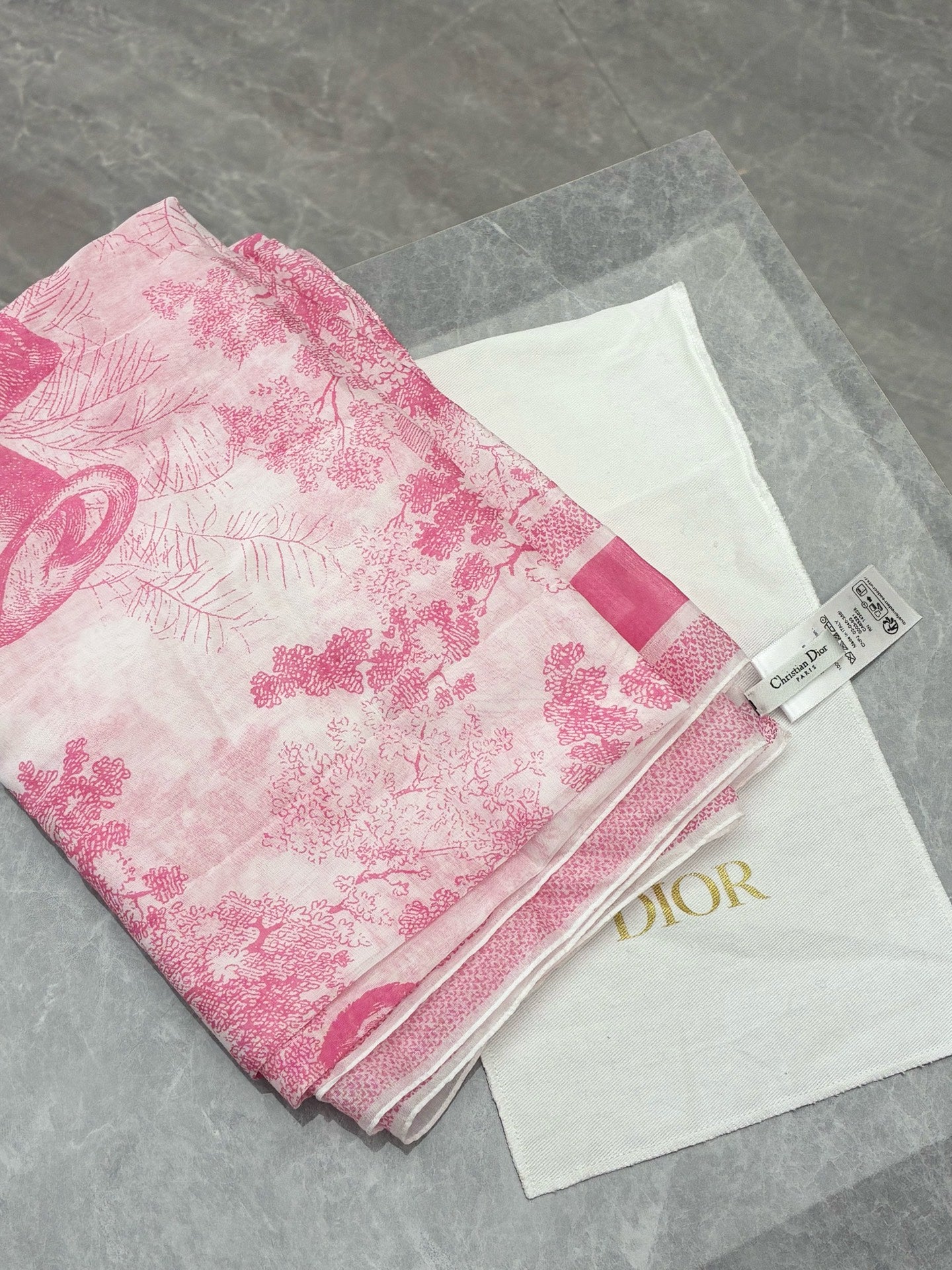 DIOR Sauvage Zoo Collection Toile de Jouy Scarf – White & Candy Pink