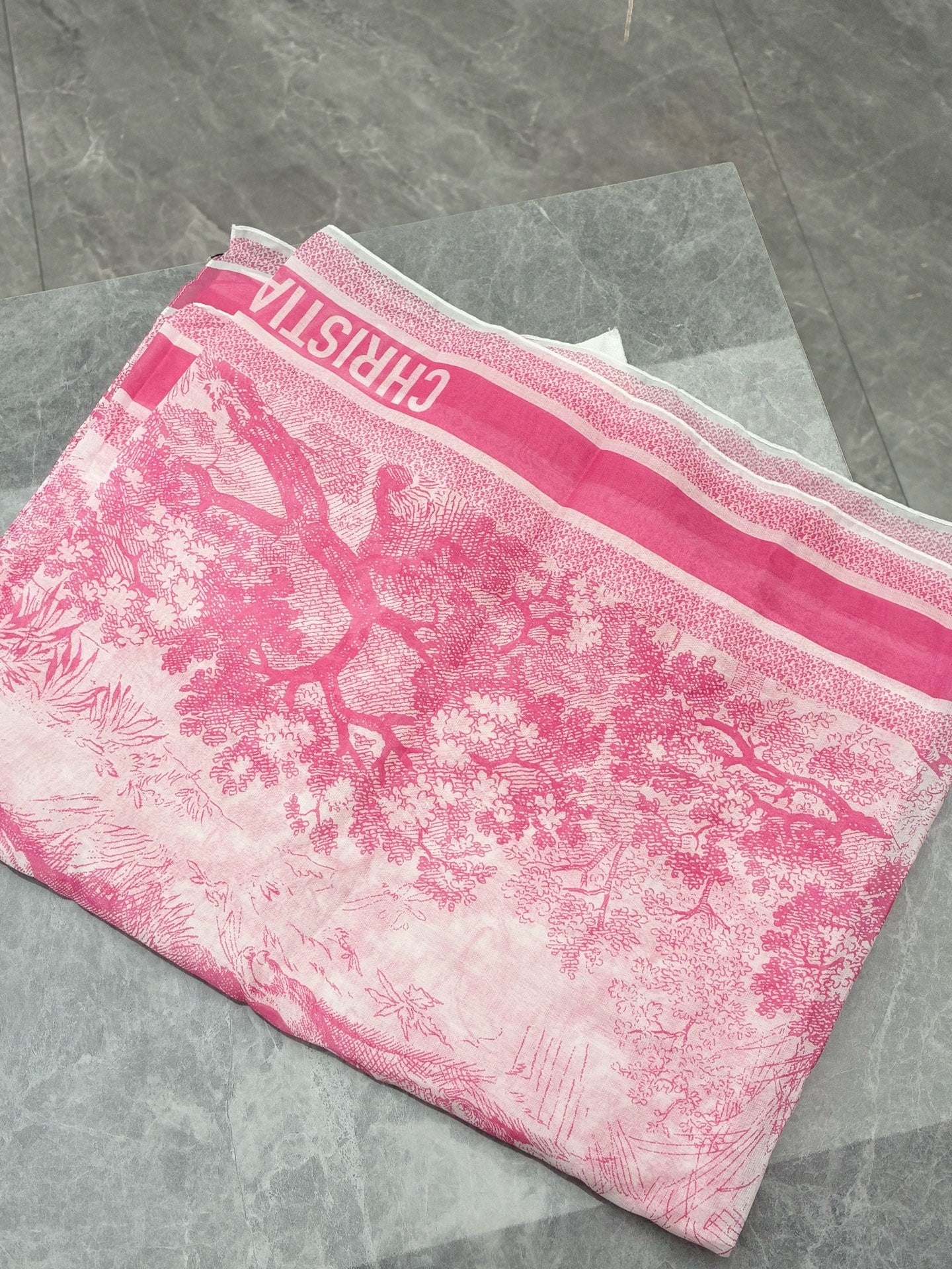 DIOR Sauvage Zoo Collection Toile de Jouy Scarf – White & Candy Pink