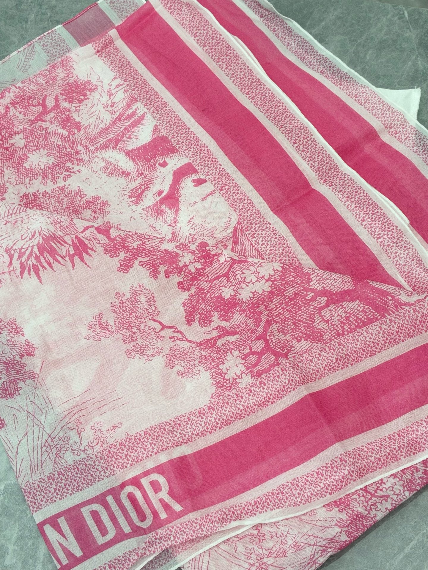 DIOR Sauvage Zoo Collection Toile de Jouy Scarf – White & Candy Pink