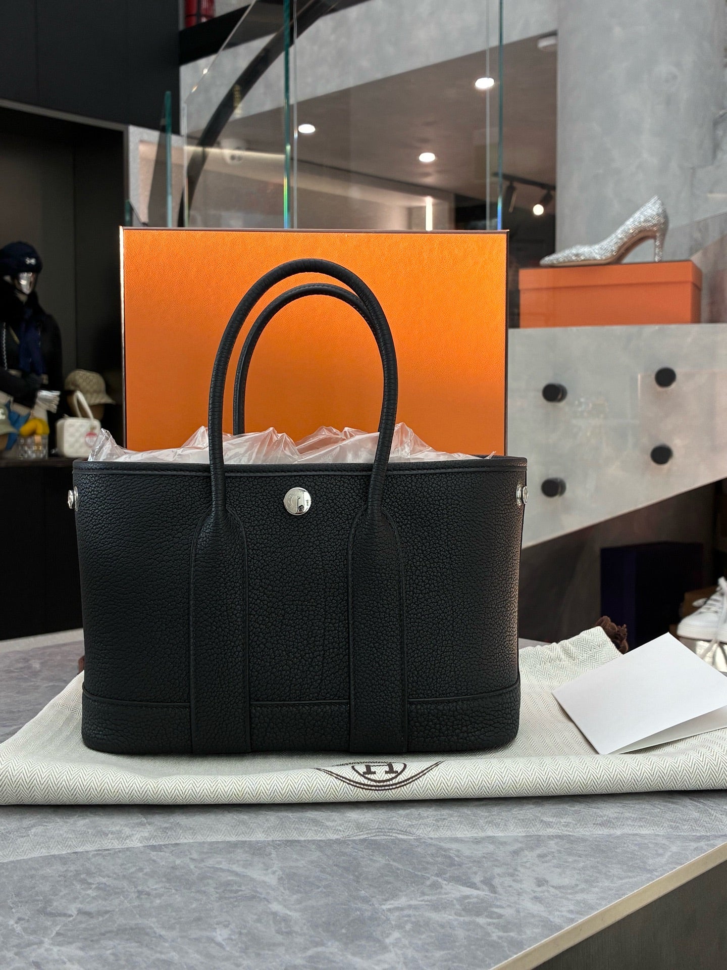 Hermès Garden Party Mini – Black Clemence Leather, Palladium Hardware, G Stamp