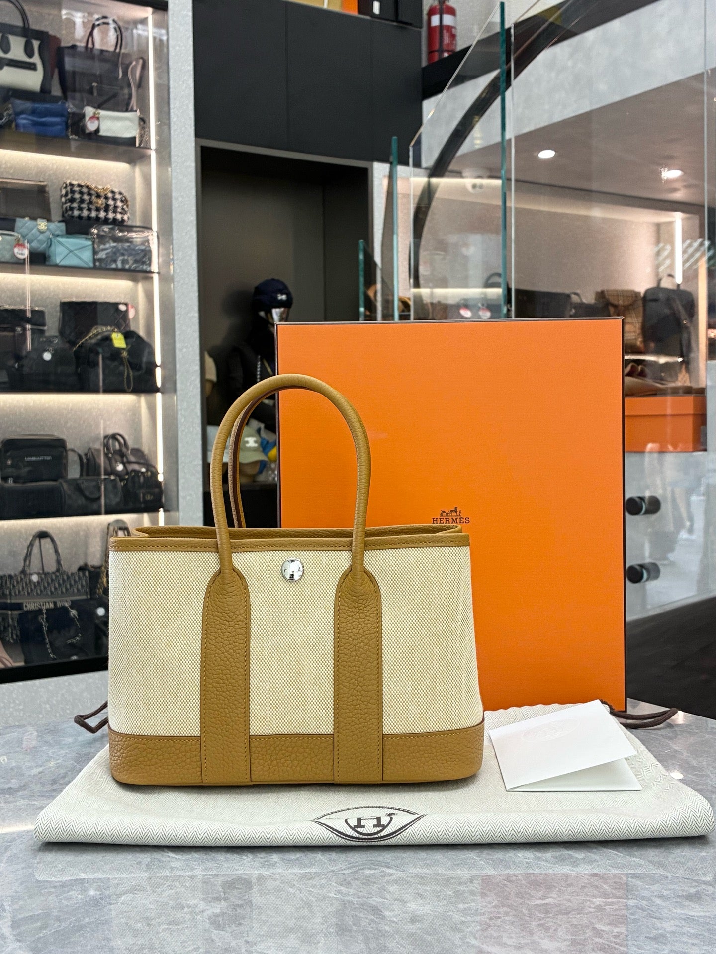 HERMÈS Mini Garden Party – Sesame Canvas & Leather, Palladium Hardware, Brand New