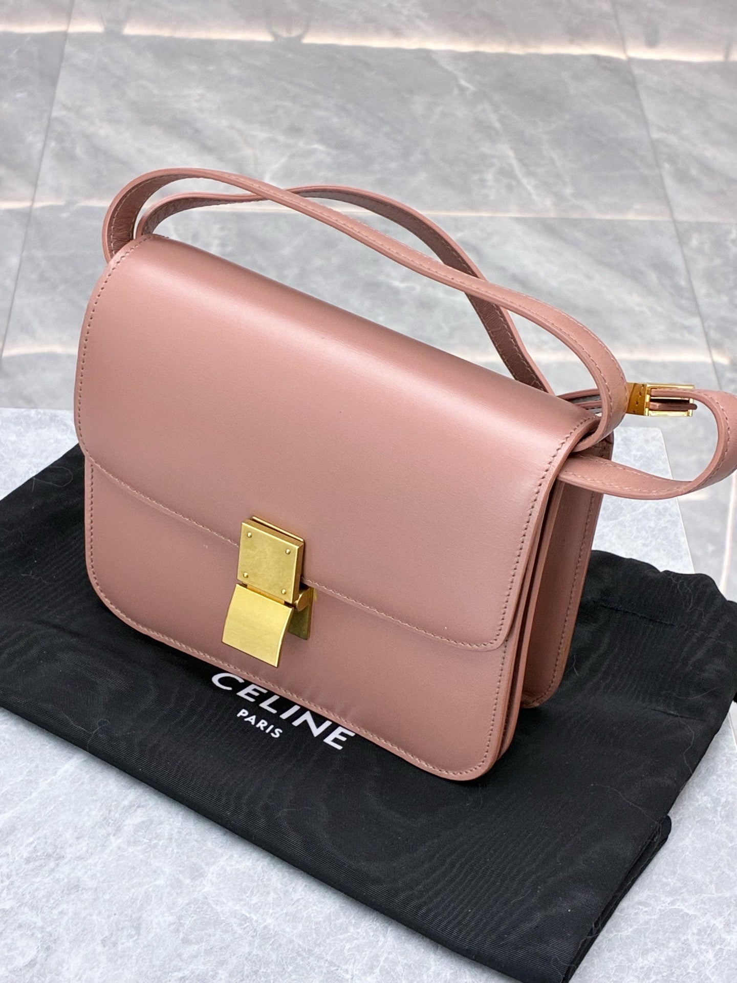 CELINE Box Teen – Dusty Rose Box Calfskin Leather, Gold Hardware, Pre-Owned