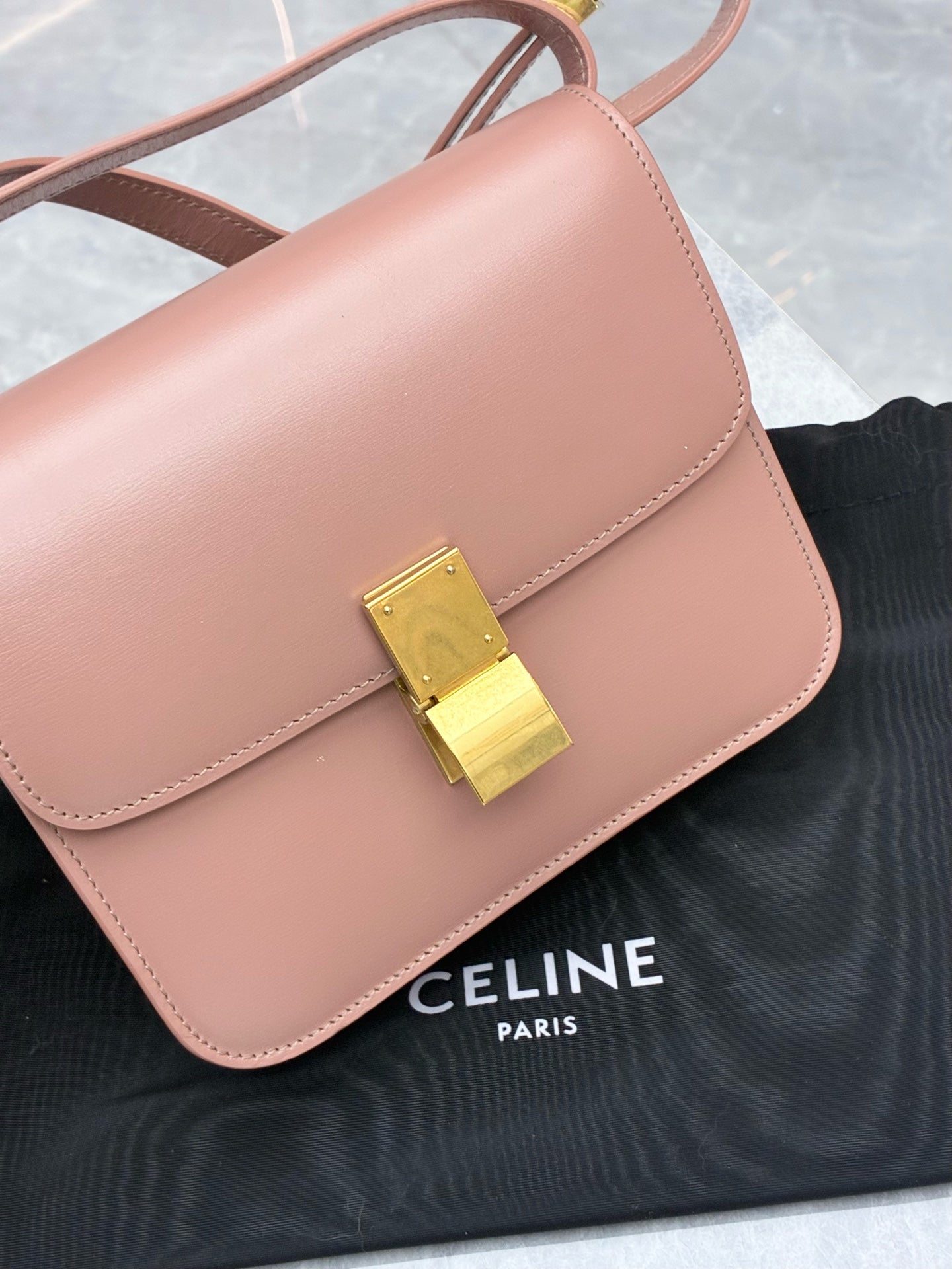 CELINE Box Teen – Dusty Rose Box Calfskin Leather, Gold Hardware, Pre-Owned
