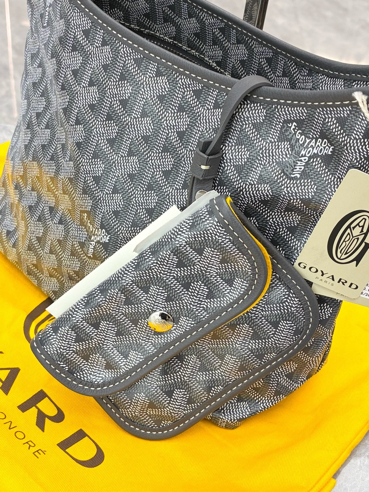 GOYARD Mini Hobo – Grey Goyardine Canvas, Red Hand-Painted Clover, Brand New